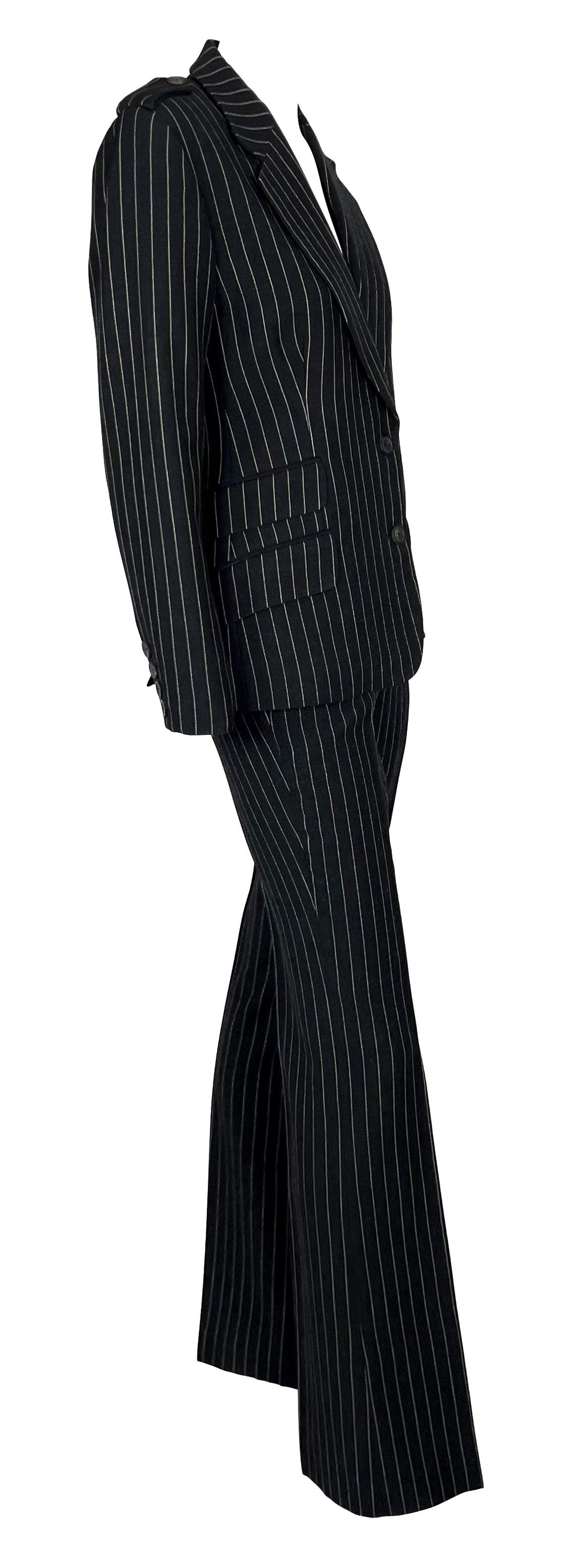 F/W 1996 Gucci by Tom Ford Runway Ad Black Wool Pinstripe Epaulet Pant Suit For Sale 2
