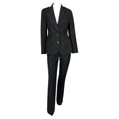 F/W 1996 Gucci by Tom Ford Runway Ad Black Wool Pinstripe Epaulet Pant Suit