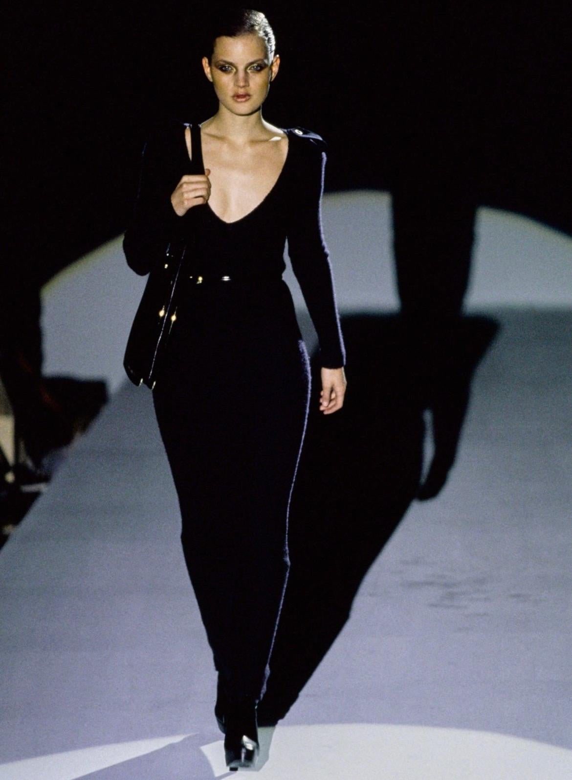 F/W 1996 Gucci by Tom Ford Runway Ad Cashmere Plunging G Buckle Epaulet Dress Pour femmes en vente
