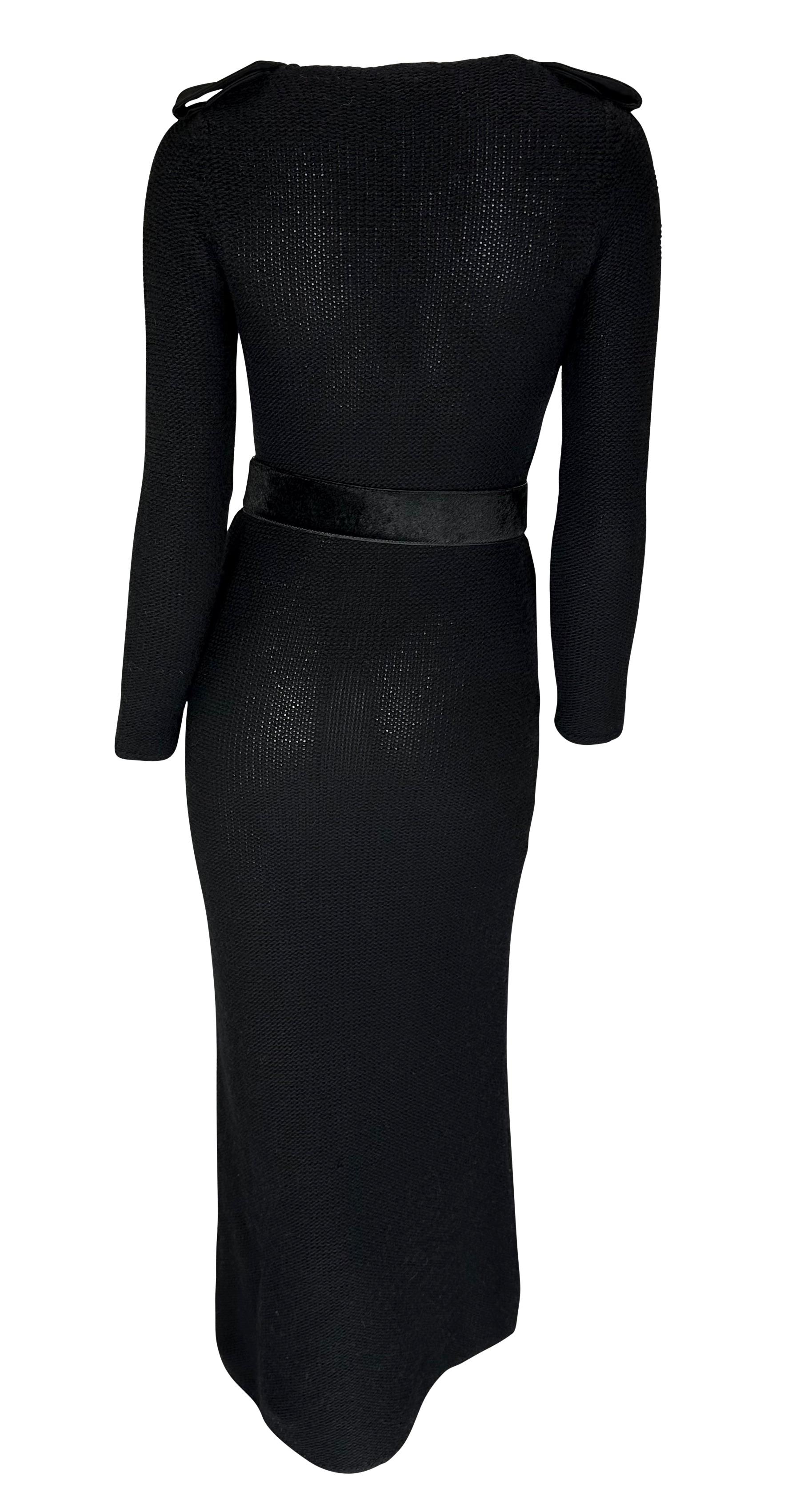F/W 1996 Gucci by Tom Ford Runway Ad Cashmere Plunging G Buckle Epaulet Dress en vente 3