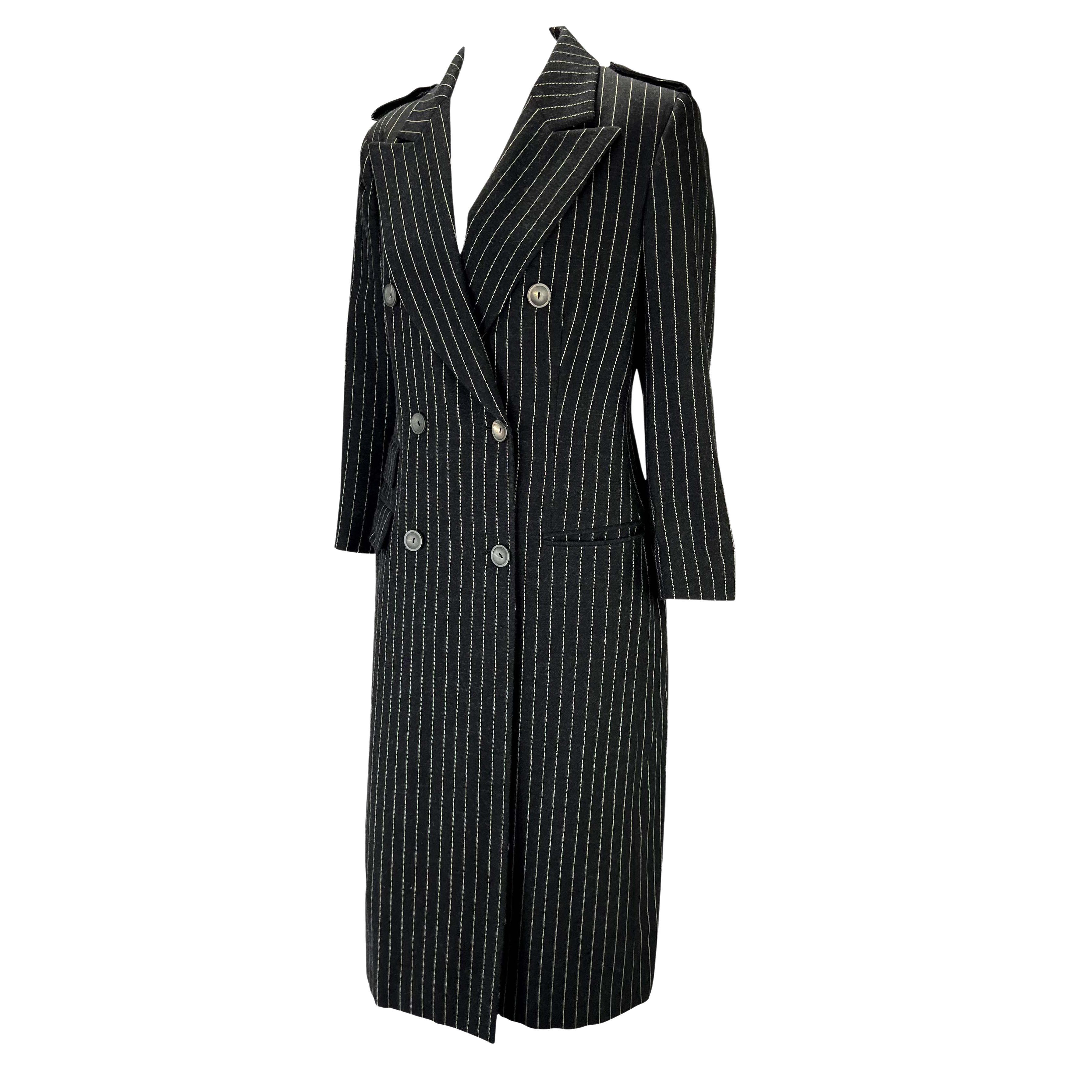 F/W 1996 Gucci by Tom Ford Runway Black Pinstripe Wool Trench Overcoat In Excellent Condition In West Hollywood, CA