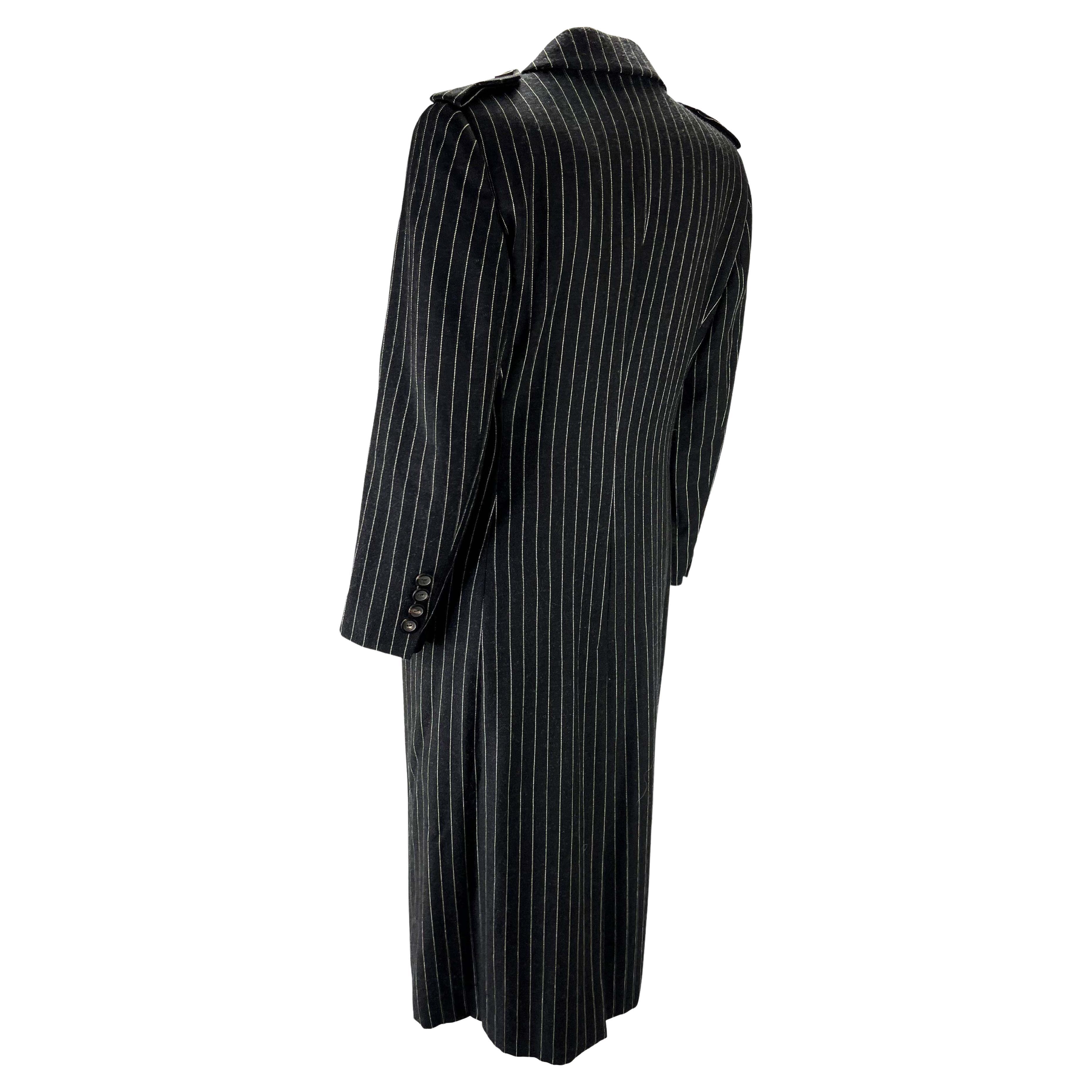 F/W 1996 Gucci by Tom Ford Runway Black Pinstripe Wool Trench Overcoat 1