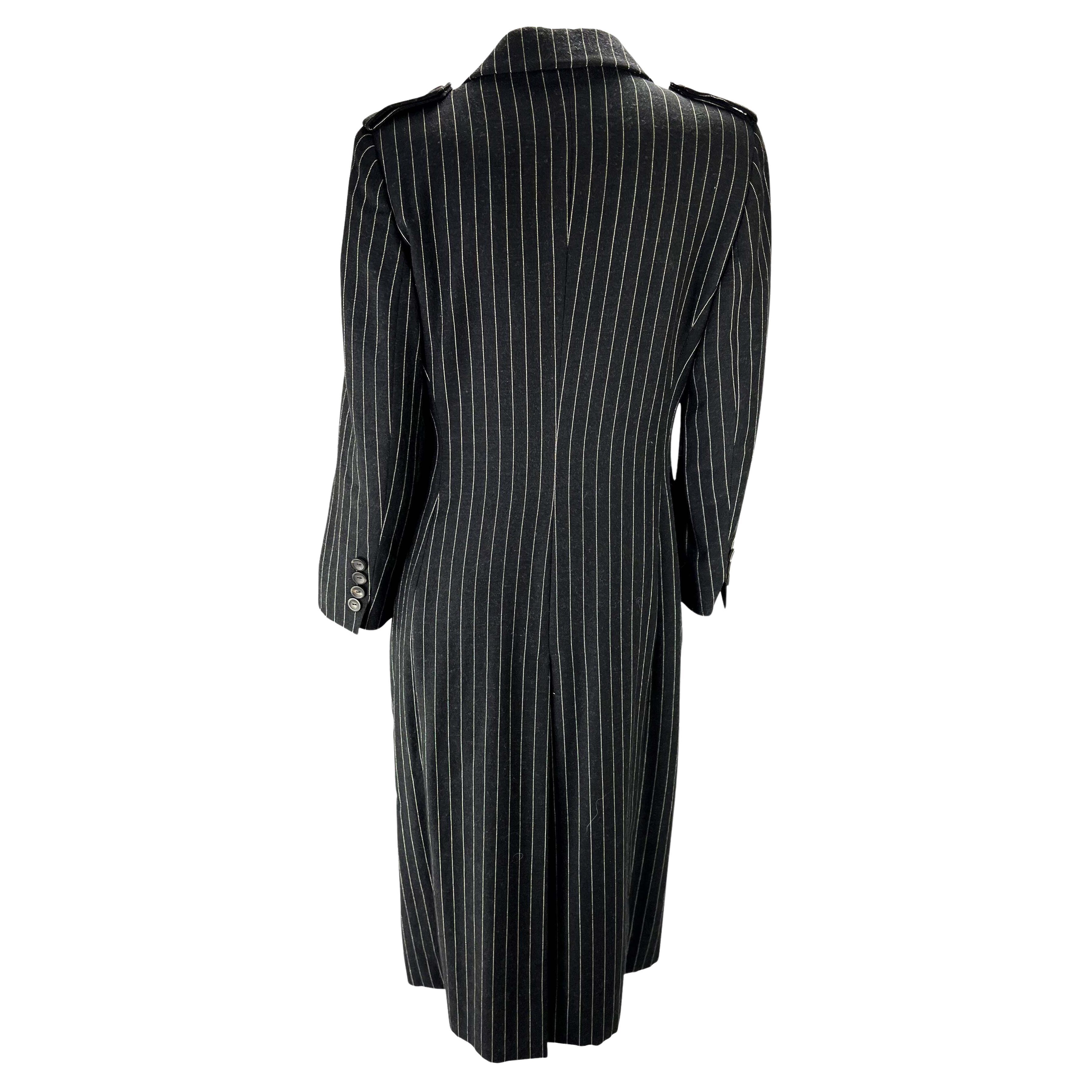 F/W 1996 Gucci by Tom Ford Runway Black Pinstripe Wool Trench Overcoat 2