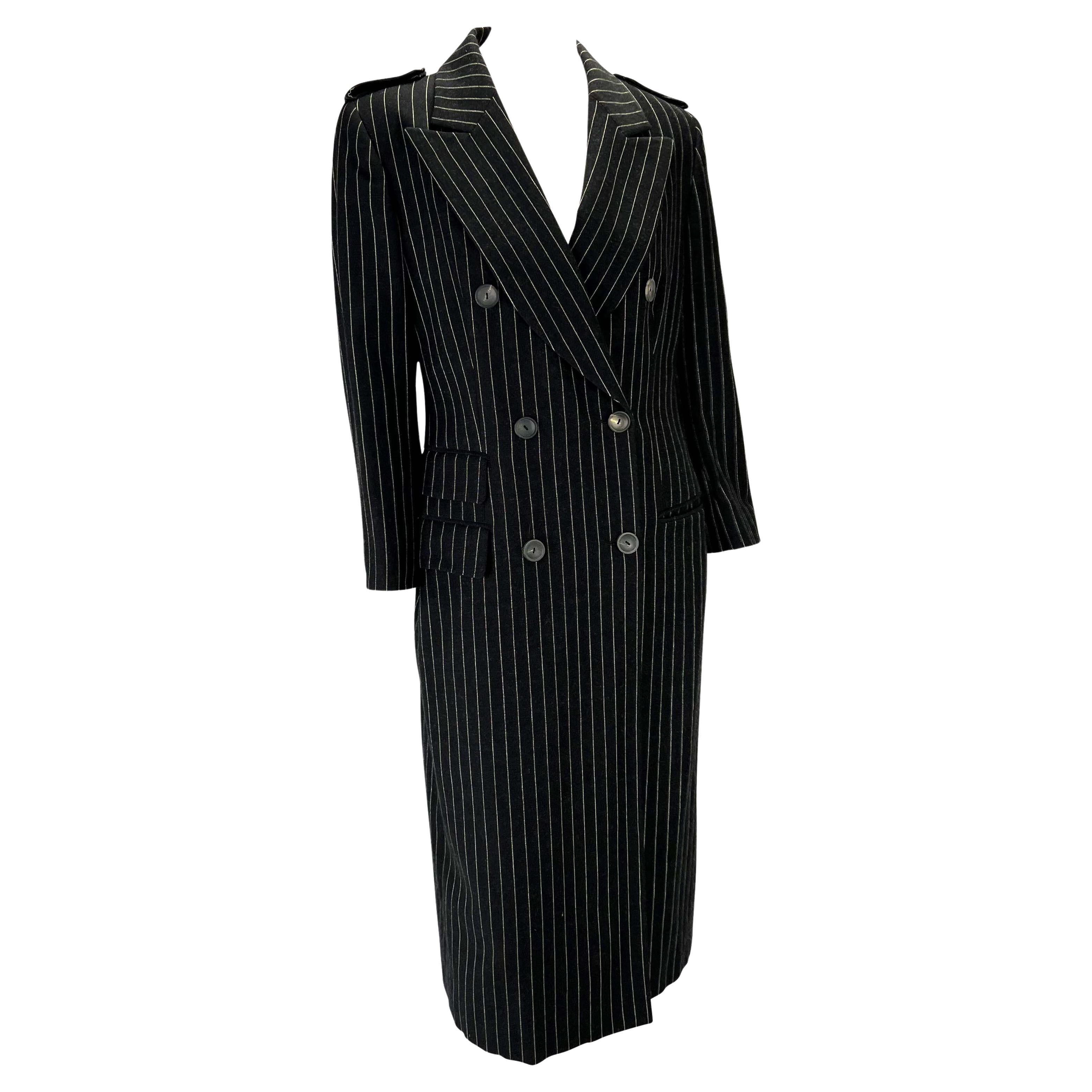 F/W 1996 Gucci by Tom Ford Runway Black Pinstripe Wool Trench Overcoat 3