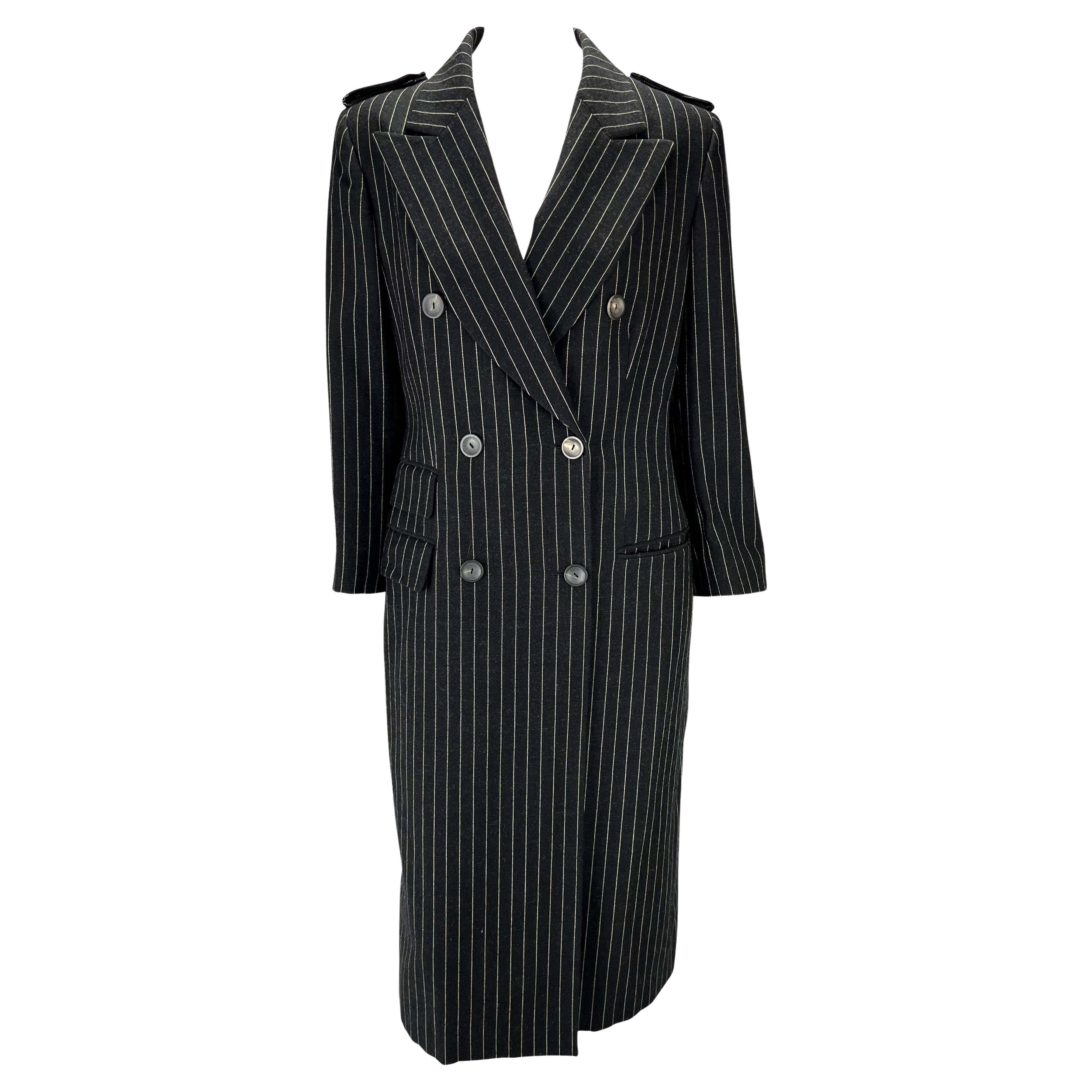 F/W 1996 Gucci by Tom Ford Runway Black Pinstripe Wool Trench Overcoat