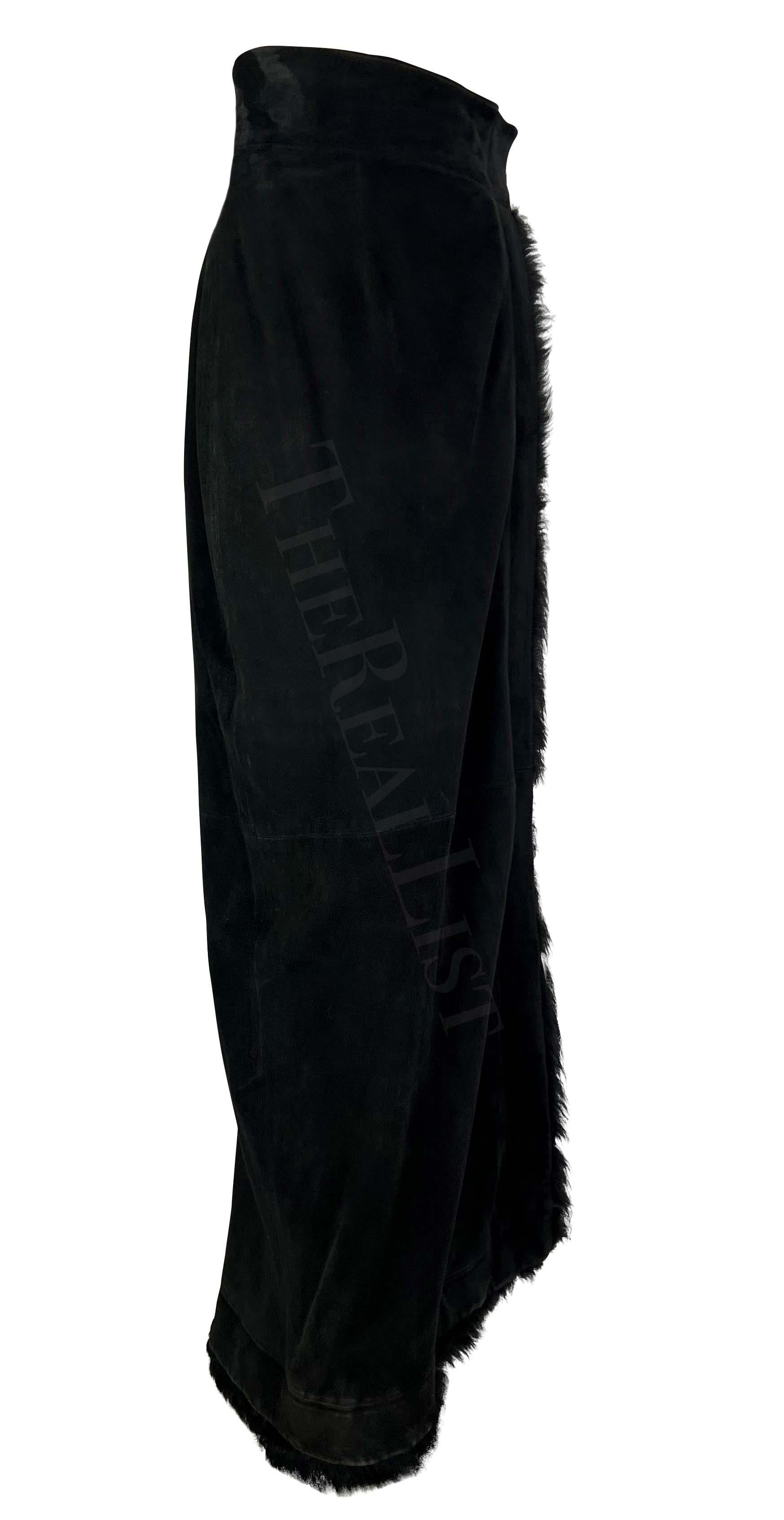 F/W 1996 Gucci by Tom Ford Runway Black Suede Fur Wrap Maxi Slit Skirt For Sale 6