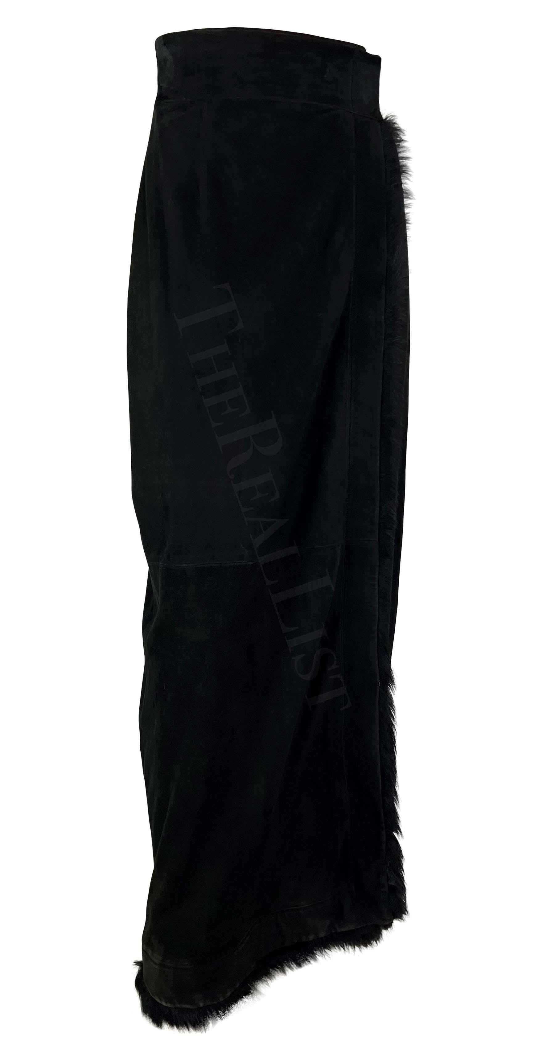 F/W 1996 Gucci by Tom Ford Runway Black Suede Fur Wrap Maxi Slit Skirt For Sale 7