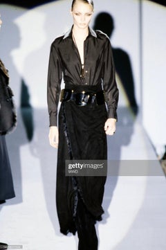 F/W 1996 Gucci by Tom Ford Runway Black Suede Fur Wrap Maxi Slit Skirt