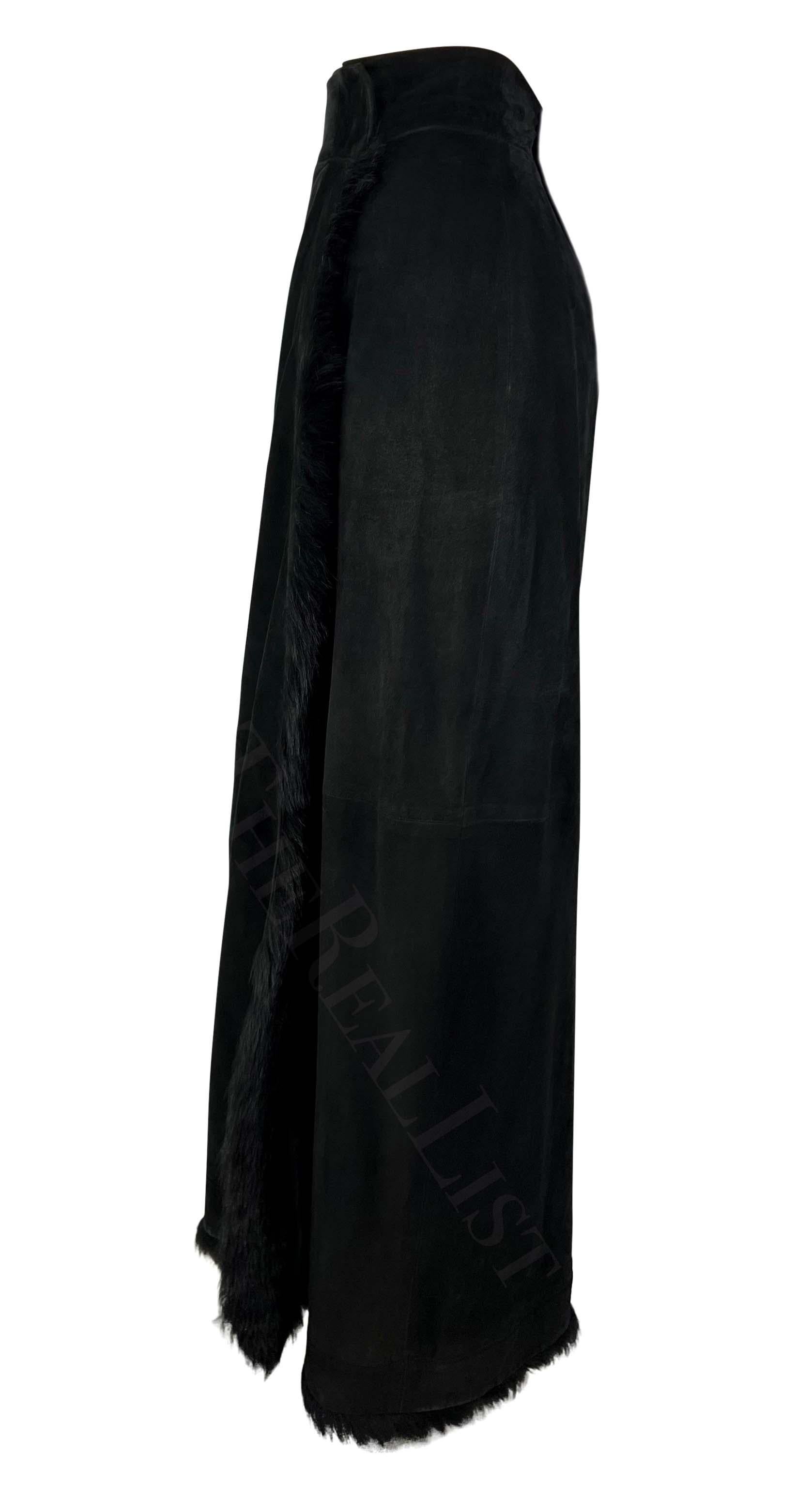 F/W 1996 Gucci by Tom Ford Runway Black Suede Fur Wrap Maxi Slit Skirt In Good Condition For Sale In West Hollywood, CA