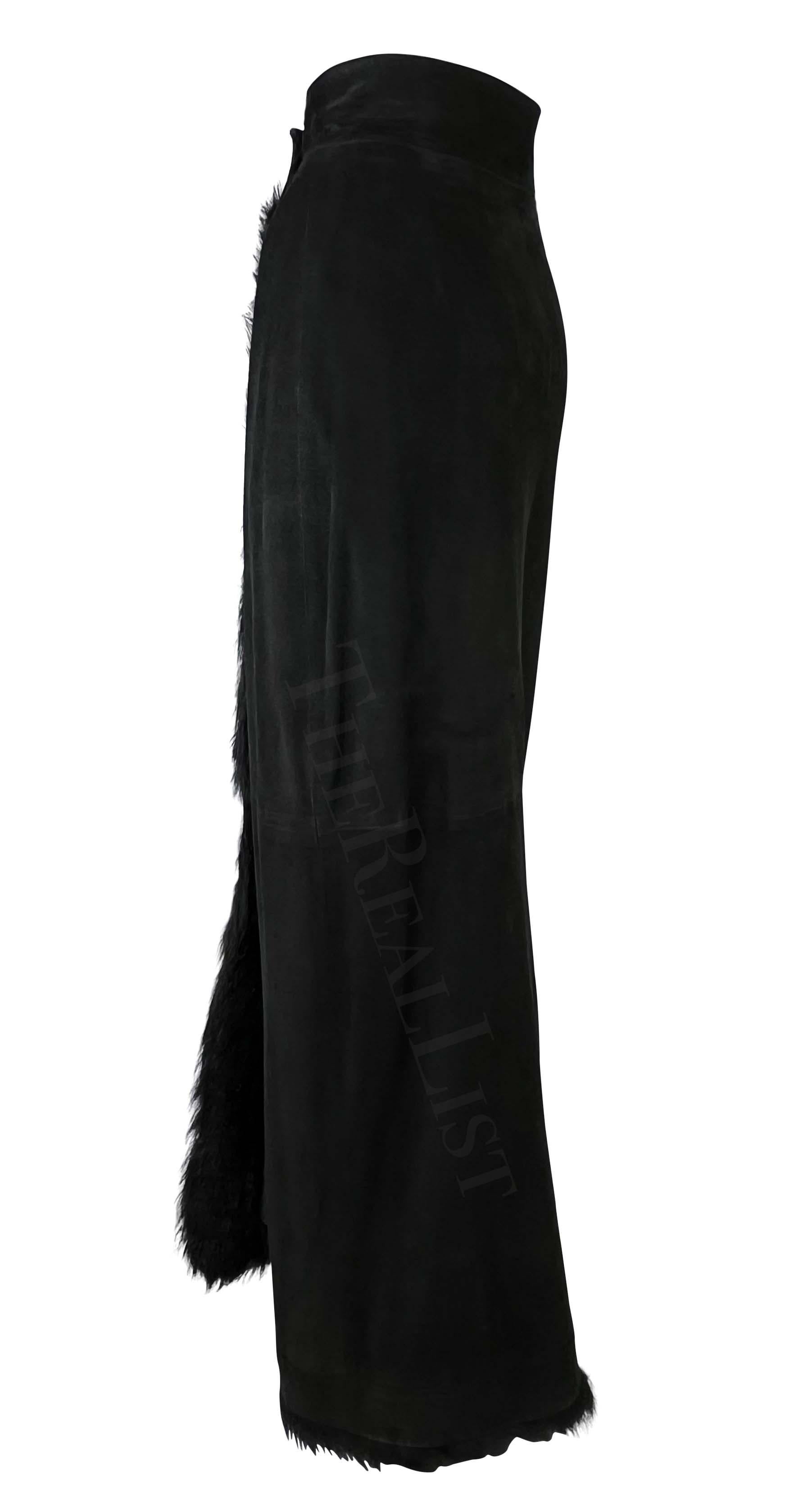 F/W 1996 Gucci by Tom Ford Runway Black Suede Fur Wrap Maxi Slit Skirt For Sale 2