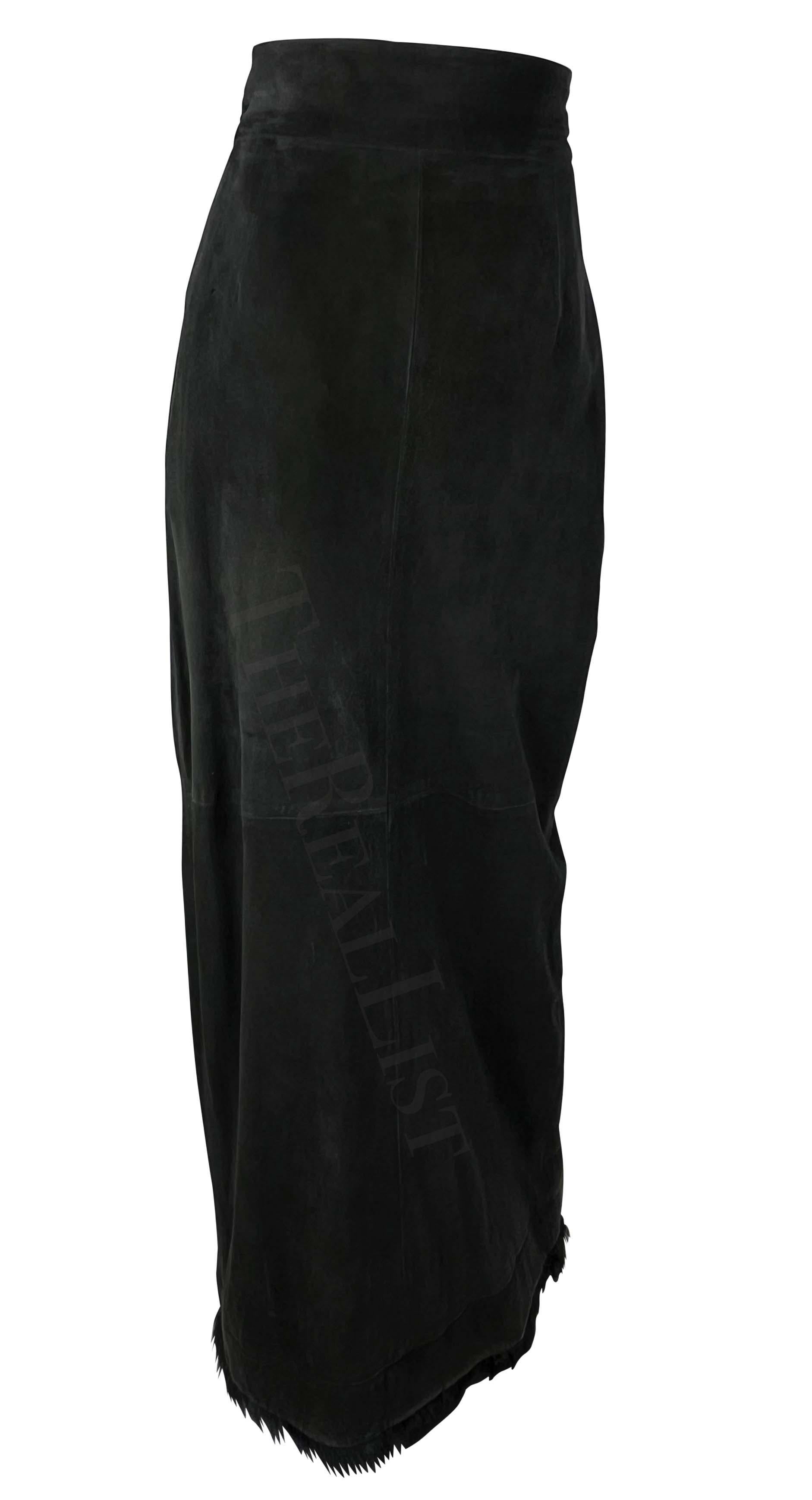 F/W 1996 Gucci by Tom Ford Runway Black Suede Fur Wrap Maxi Slit Skirt For Sale 3