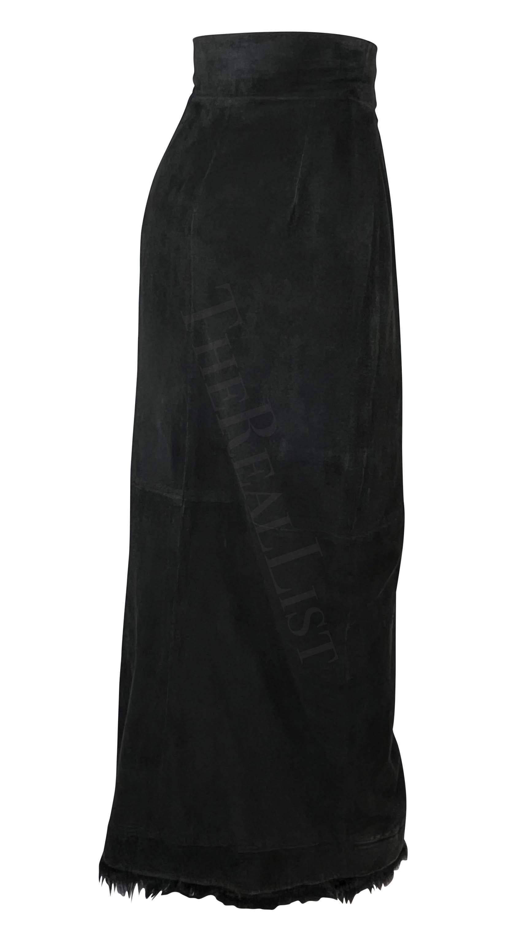 F/W 1996 Gucci by Tom Ford Runway Black Suede Fur Wrap Maxi Slit Skirt For Sale 4