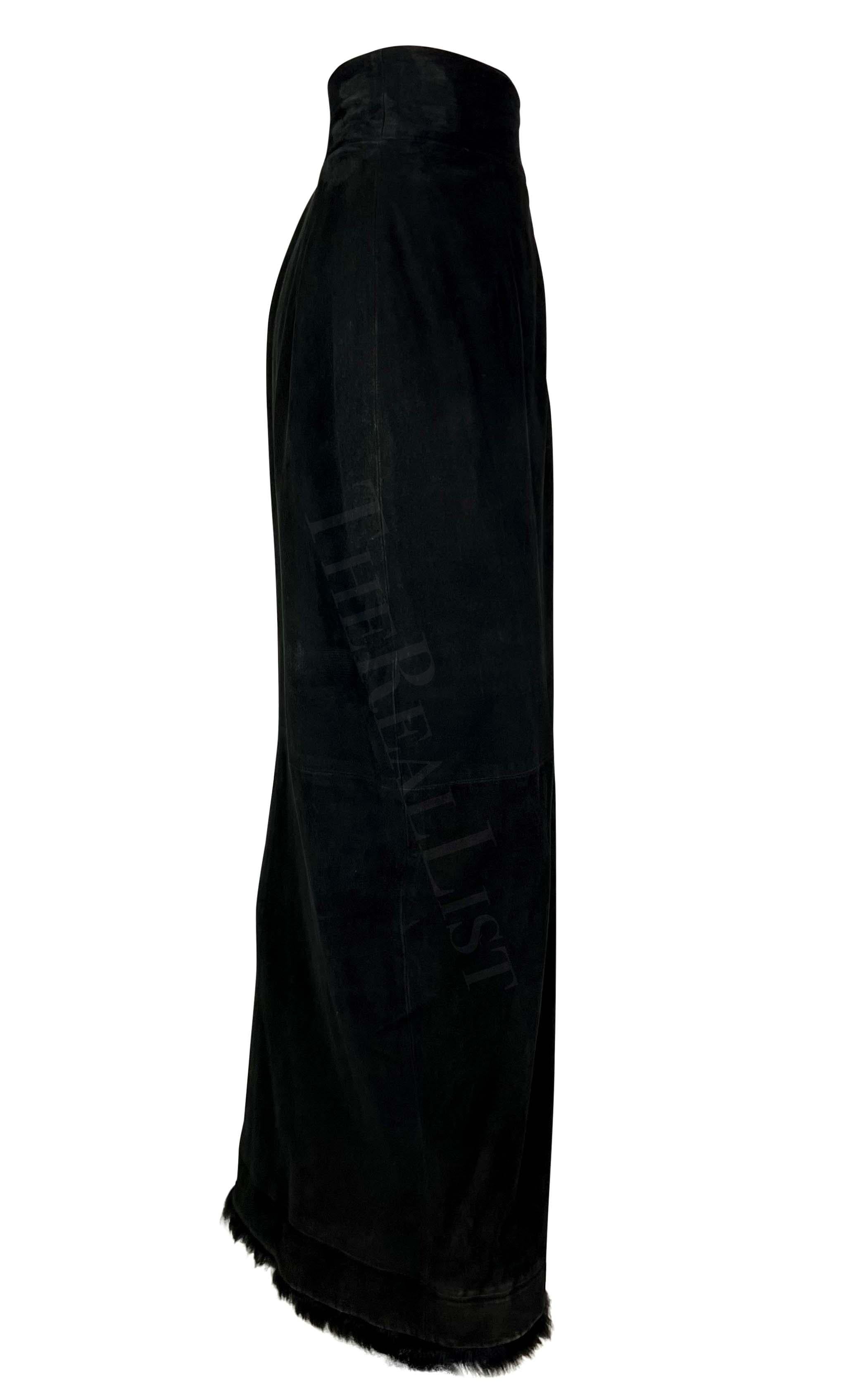 F/W 1996 Gucci by Tom Ford Runway Black Suede Fur Wrap Maxi Slit Skirt For Sale 5