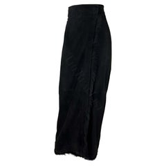 Vintage F/W 1996 Gucci by Tom Ford Runway Black Suede Fur Wrap Maxi Slit Skirt