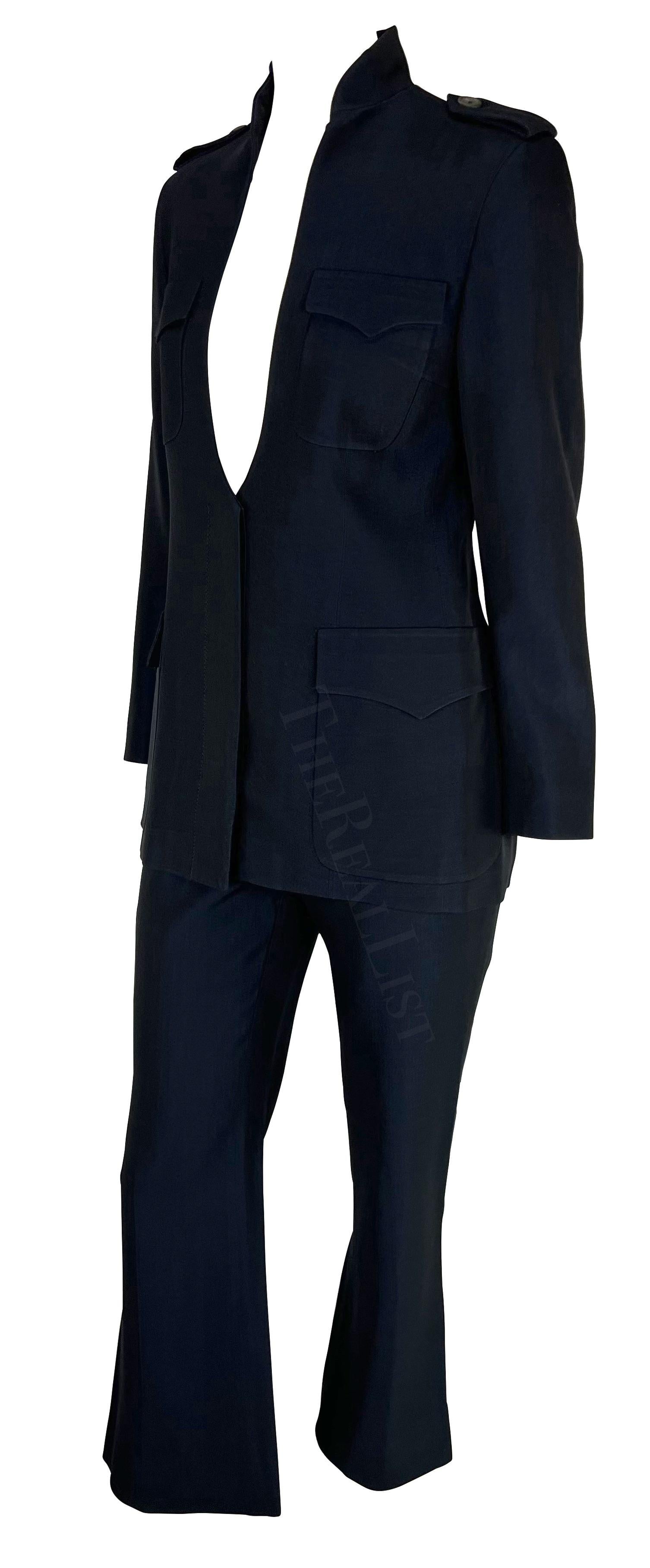 Women's or Men's F/W 1996 Gucci by Tom Ford Runway Plunging Iridescent Navy Pantsuit For Sale