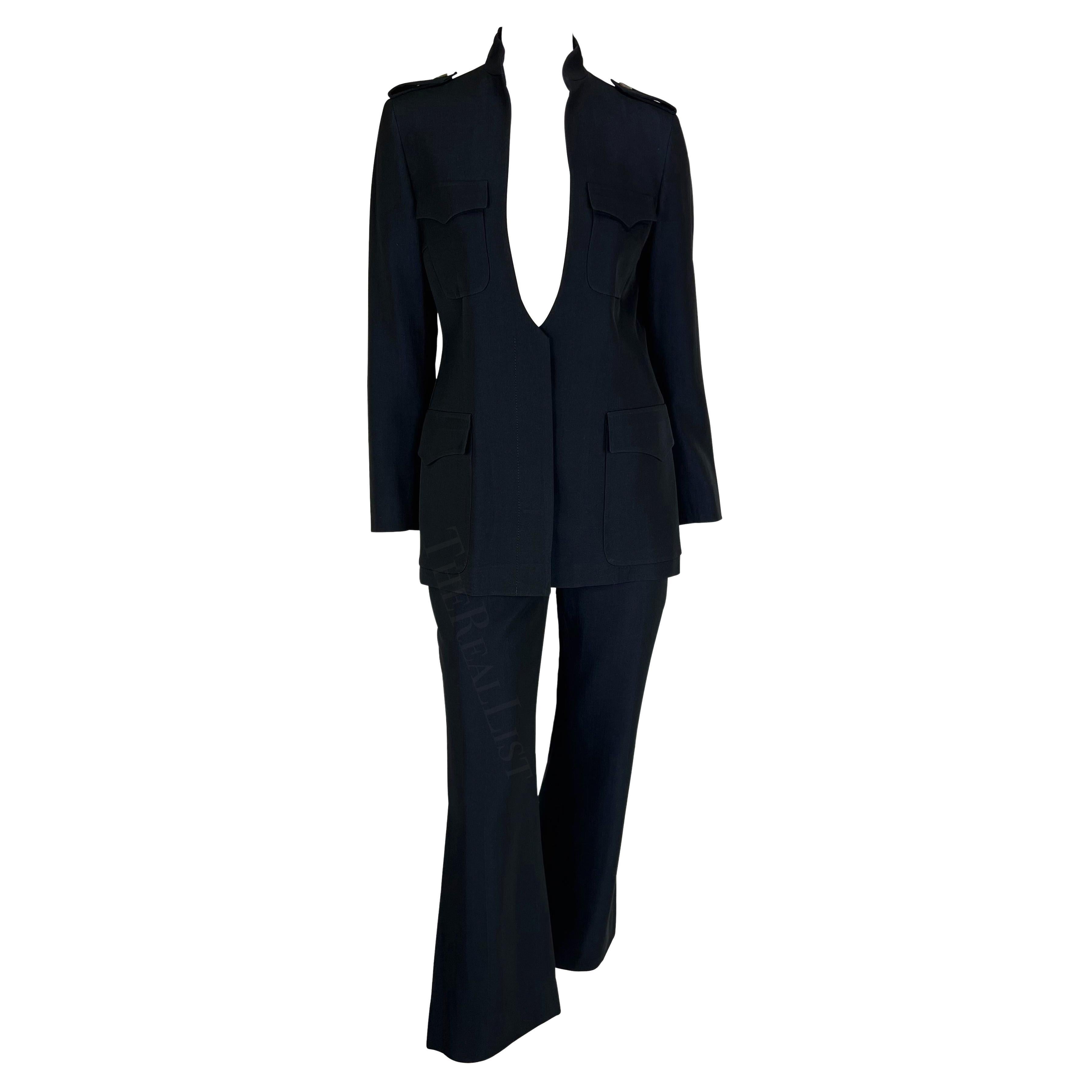 F/W 1996 Gucci by Tom Ford Runway Plunging Iridescent Navy Pantsuit For Sale