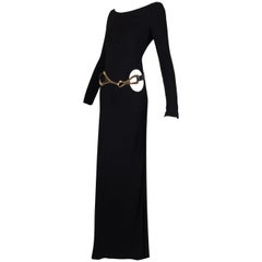 F/W 1996 Gucci Tom Ford Schwarzes Cut-Out-L/S-Kleid mit großem Gürtel