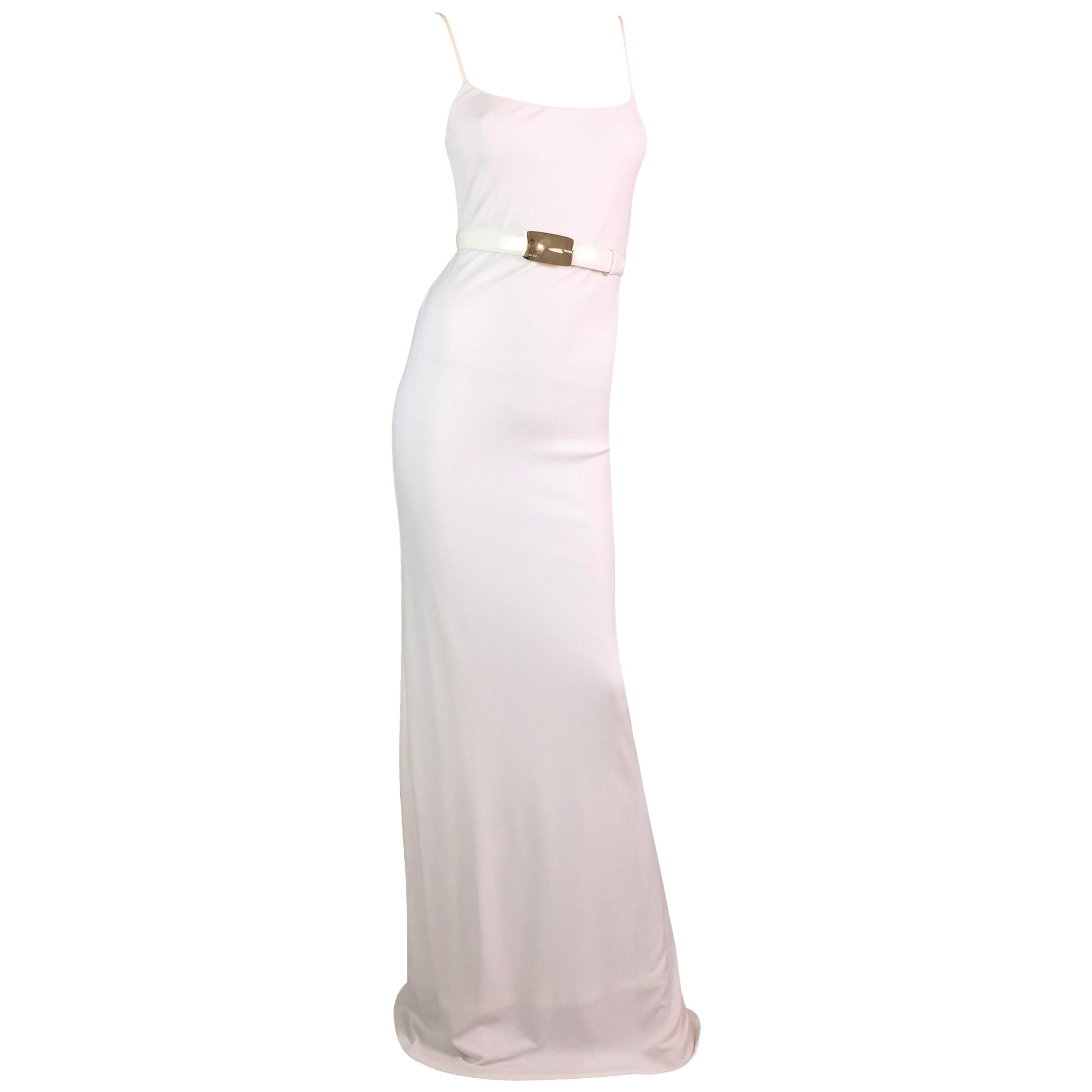 F/W 1996 Gucci Tom Ford Runway White Side Cut-Out Gown Dress