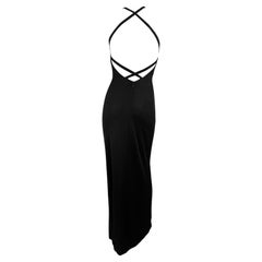 F/W 1996 Ralph Lauren Black Bodycon Backless Strap Evening Gown