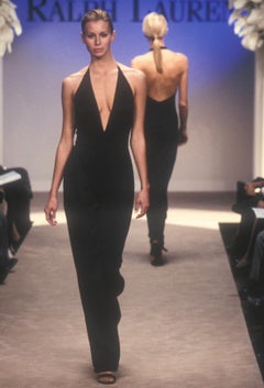 F/W 1996 Ralph Lauren Runway Backless Plunge Navy Crepe Silk Jumpsuit