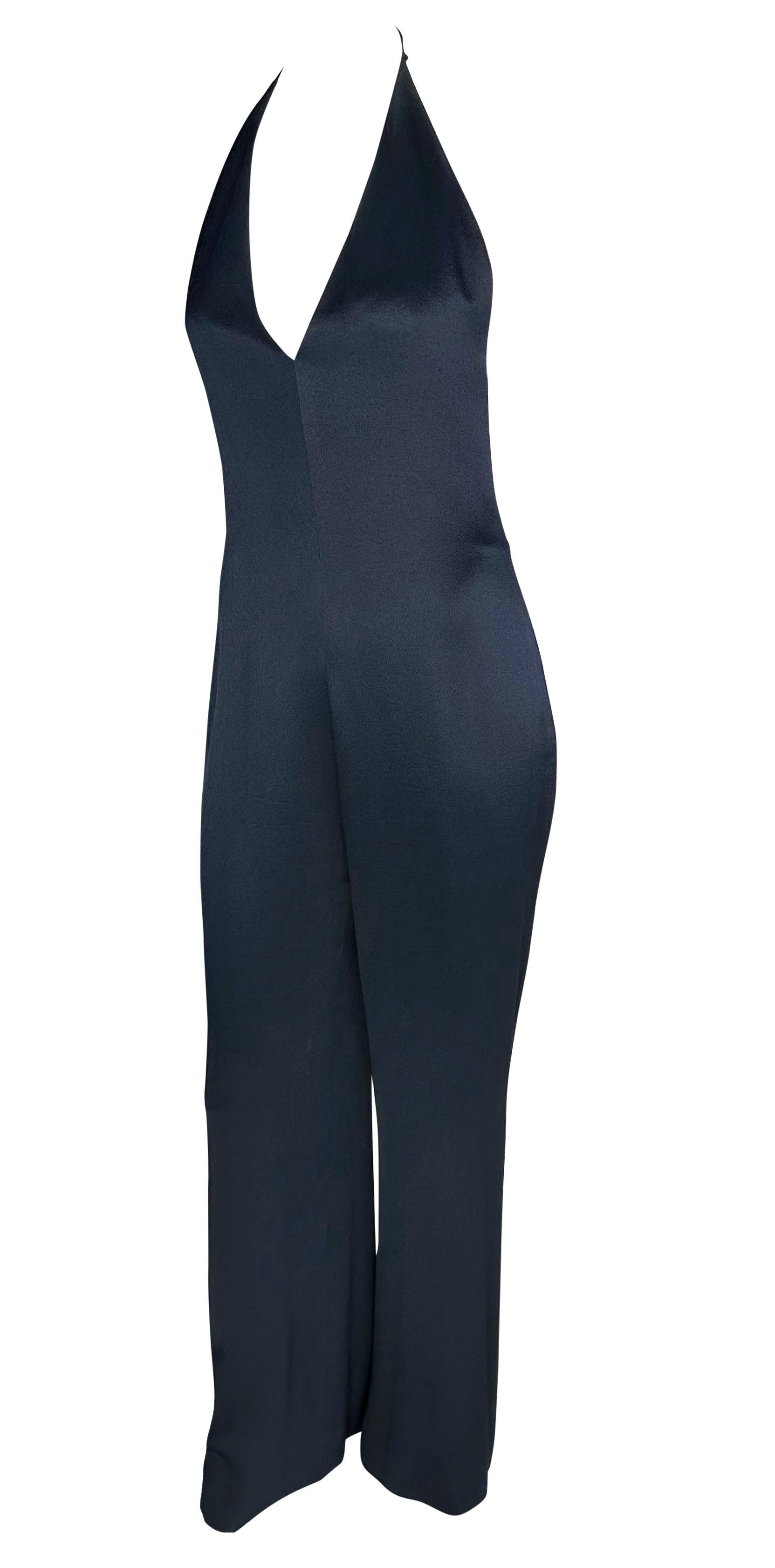 Women's F/W 1996 Ralph Lauren Runway Backless Plunge Navy Crepe Silk Jumpsuit For Sale