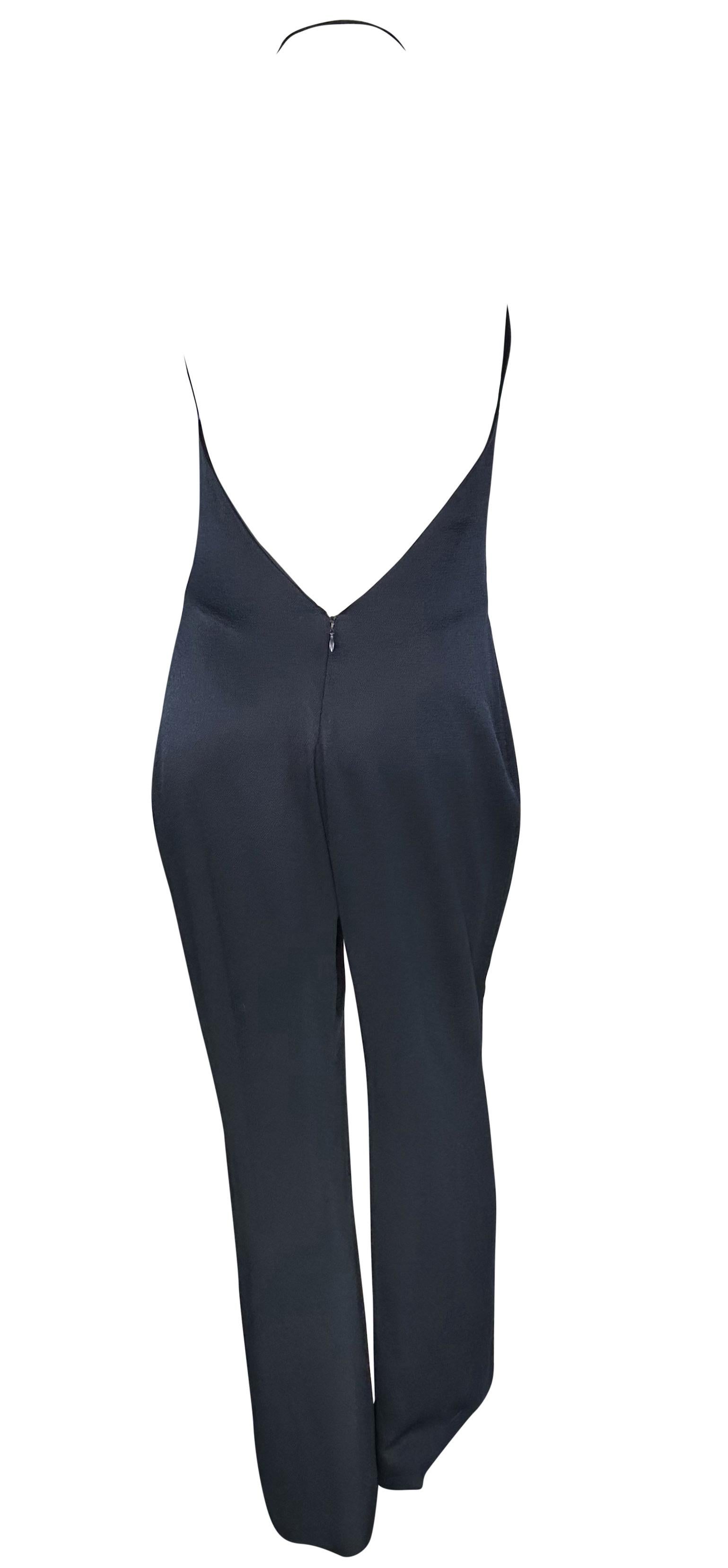 F/W 1996 Ralph Lauren Runway Mono de crepé de seda azul marino sin espalda en venta 1