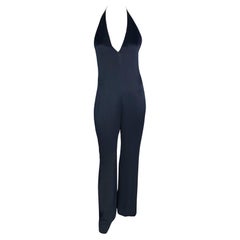 Vintage F/W 1996 Ralph Lauren Runway Backless Plunge Navy Crepe Silk Jumpsuit