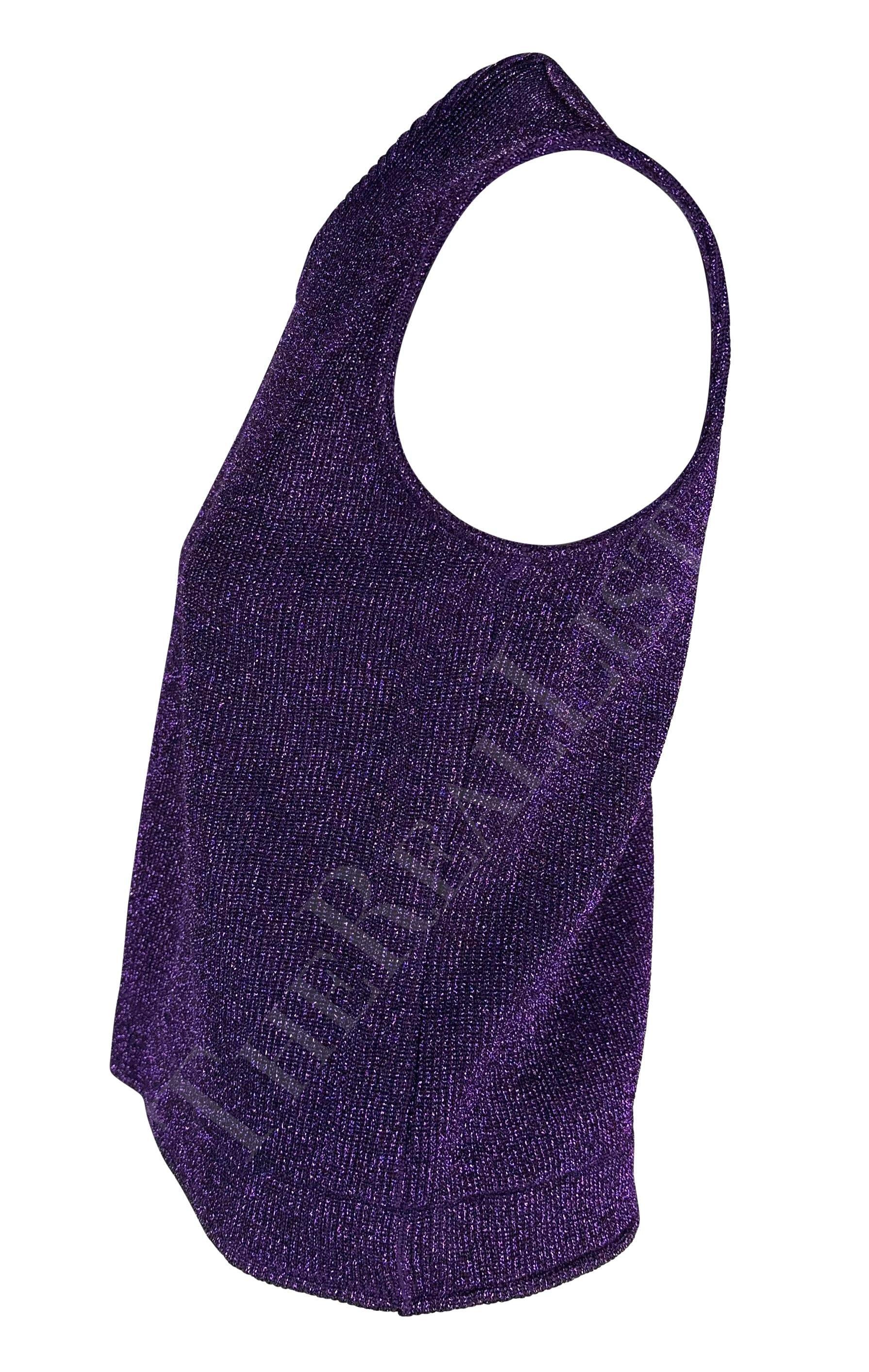 F/W 1996 Salvatore Ferragamo Lila Metallic-Strick ärmelloses Top Damen im Angebot