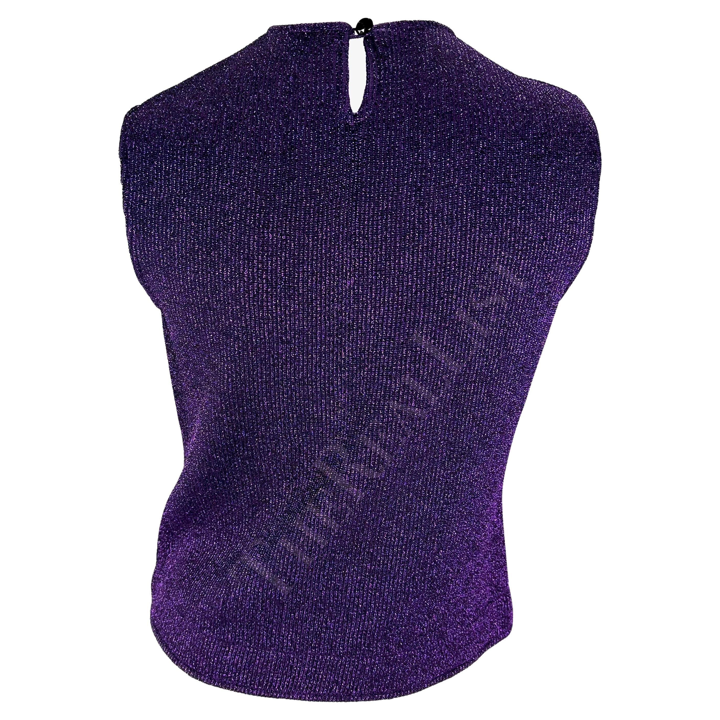 F/W 1996 Salvatore Ferragamo Lila Metallic-Strick ärmelloses Top im Angebot 1