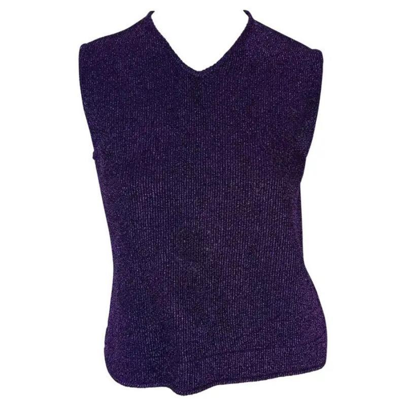 F/W 1996 Salvatore Ferragamo Purple Metallic Knit Sleeveless Top en vente
