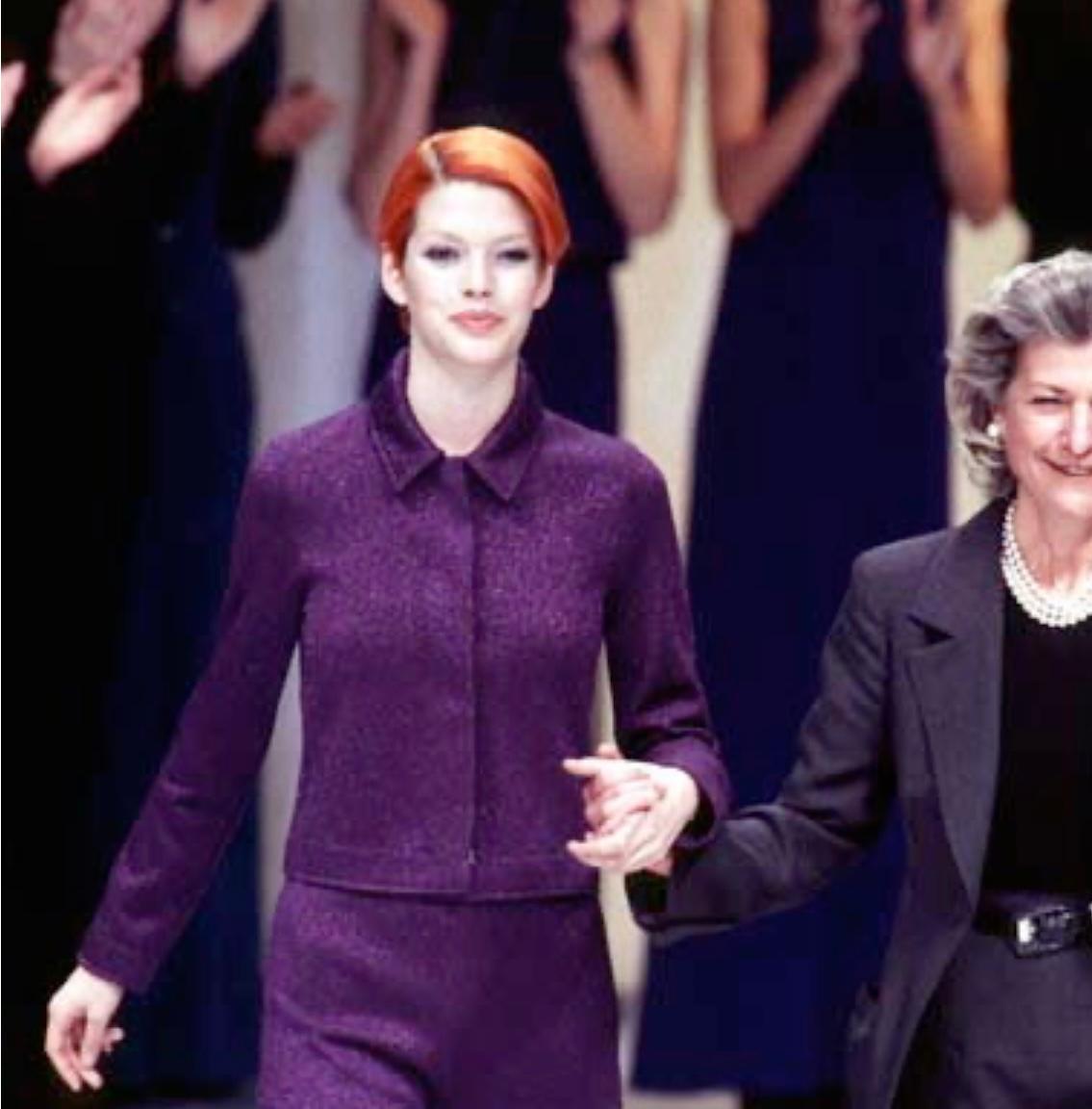 F/W 1996 Salvatore Ferragamo Runway Violet Metallic Knit Sweater Jacket Pour femmes en vente