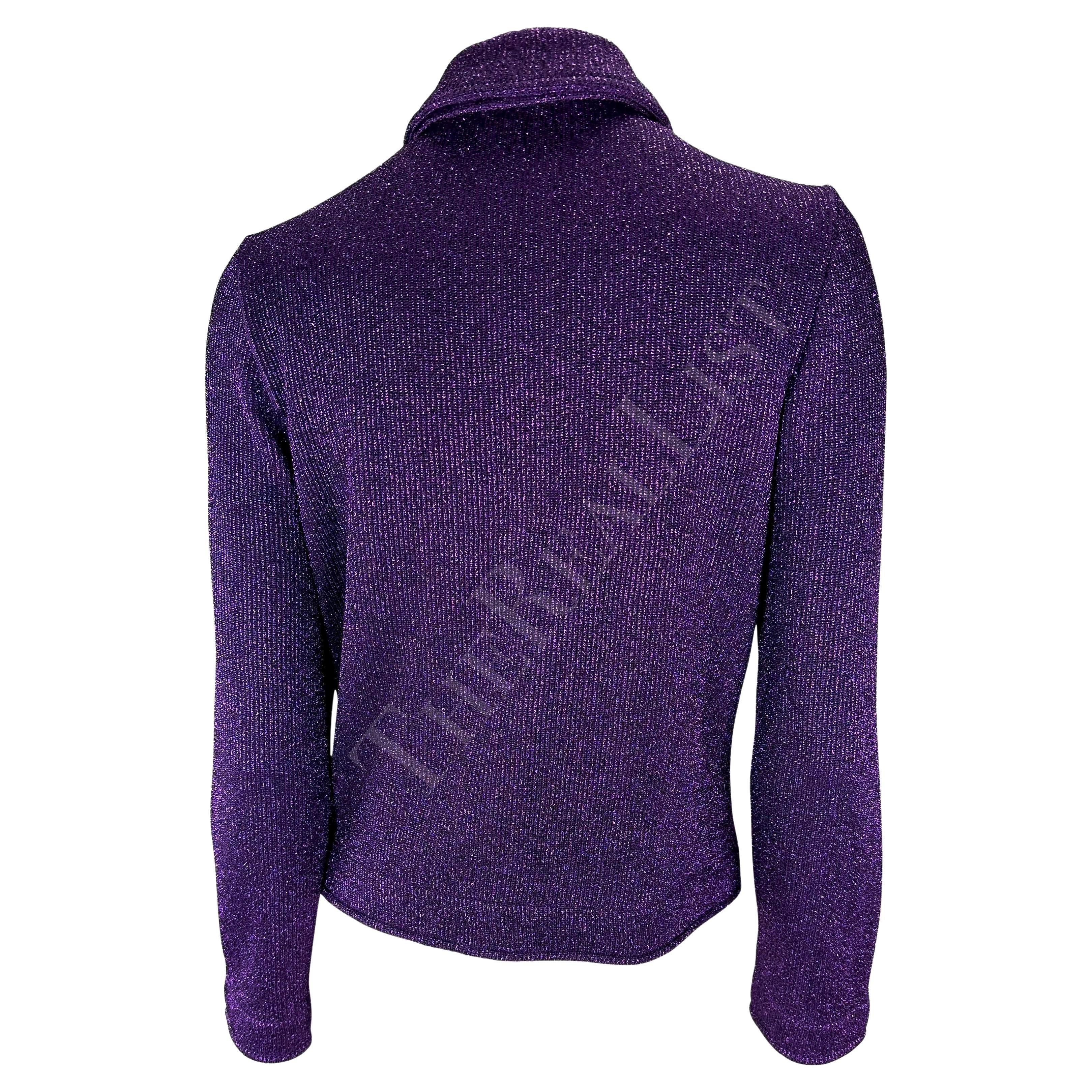 A/I 1996 Salvatore Ferragamo - Giacca in maglia metallizzata viola da passerella in vendita 1
