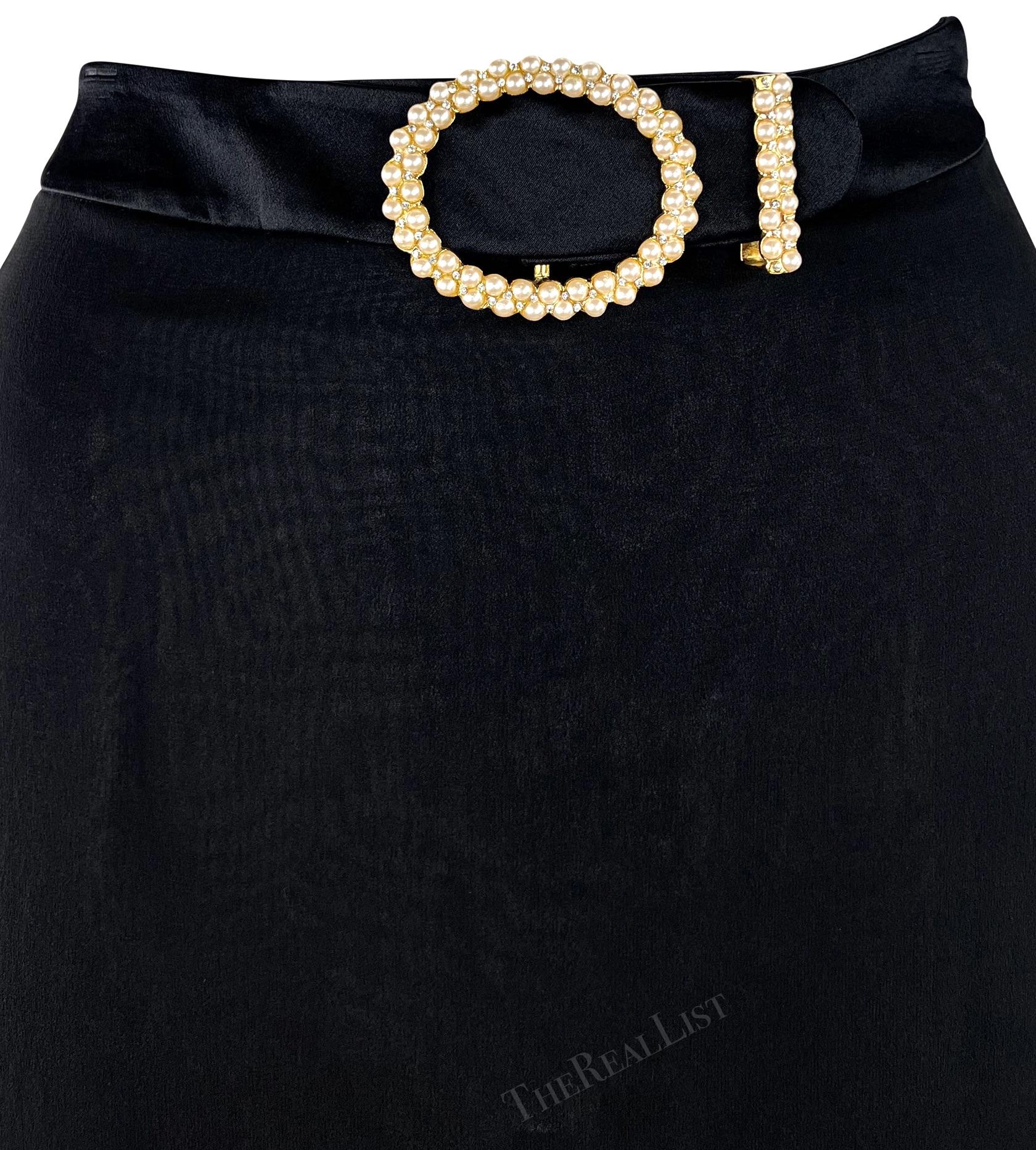 F/W 1996 Valentino Garavani Runway Sheer Black Pearl Rhinestone Buckle Skirt In Excellent Condition For Sale In West Hollywood, CA