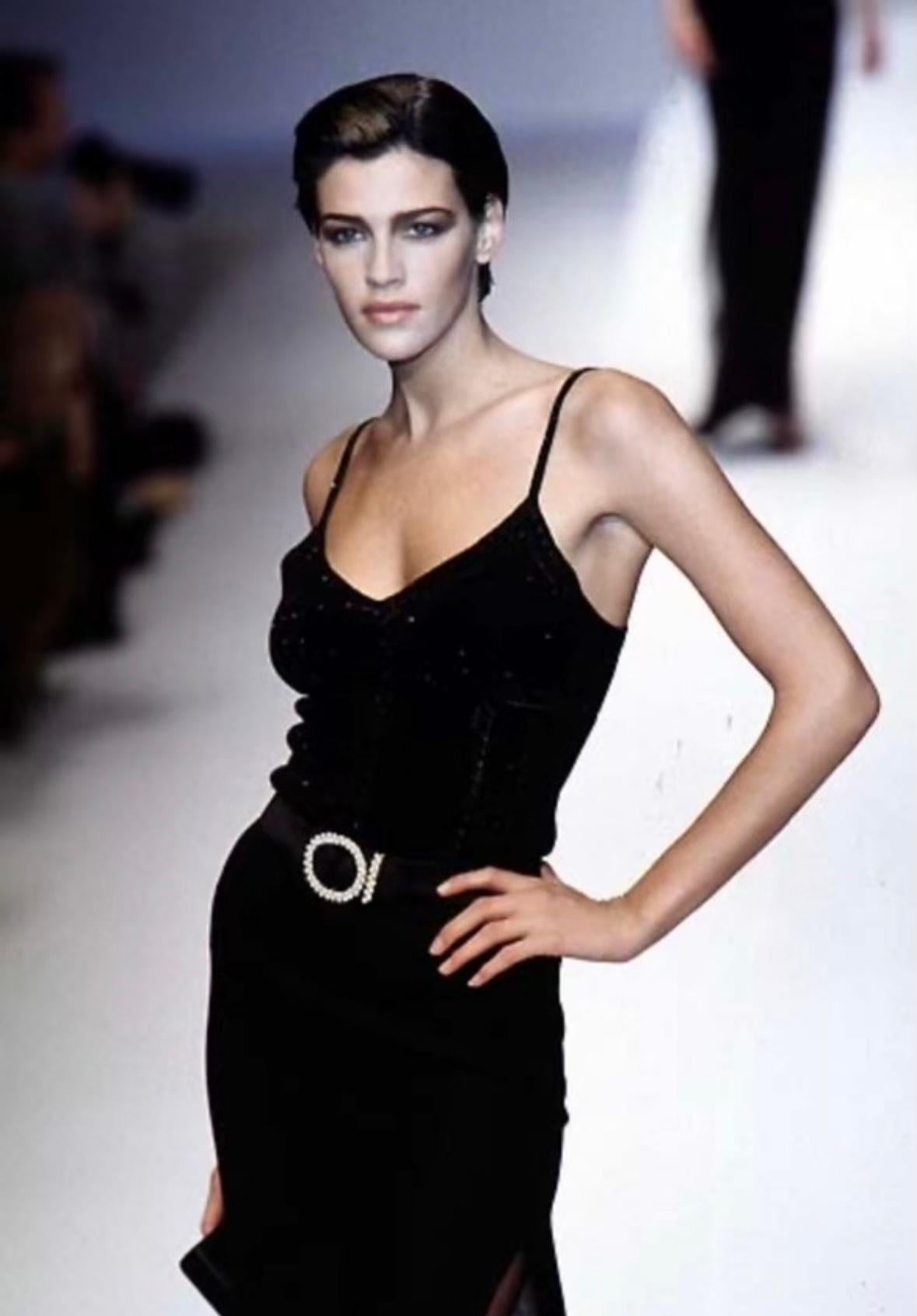 Women's or Men's F/W 1996 Valentino Garavani Runway Sheer Black Pearl Rhinestone Buckle Skirt For Sale