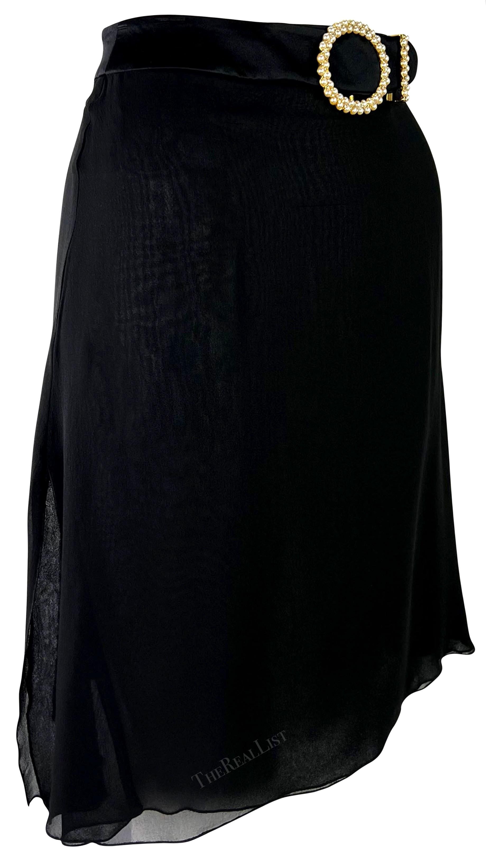 F/W 1996 Valentino Garavani Runway Sheer Black Pearl Rhinestone Buckle Skirt For Sale 1
