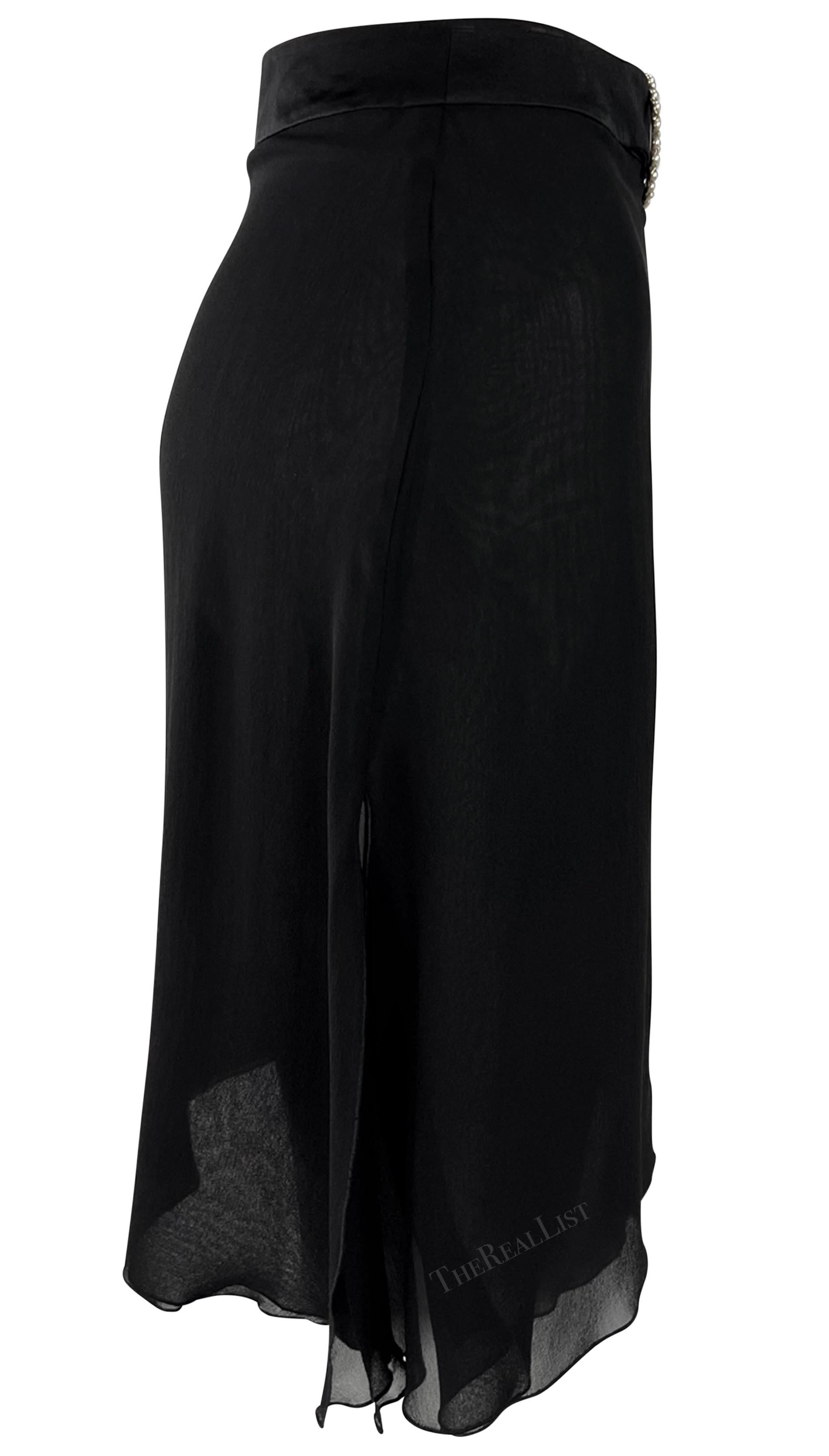 F/W 1996 Valentino Garavani Runway Sheer Black Pearl Rhinestone Buckle Skirt For Sale 2