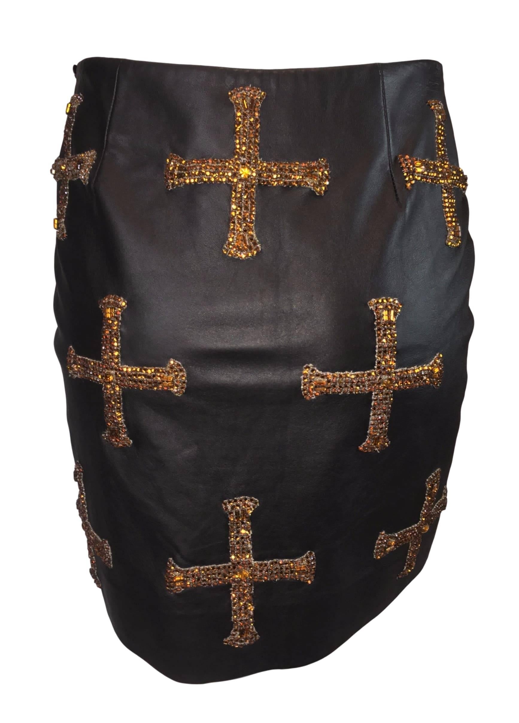 DESIGNER: F/W 1997 Atelier Versace by Gianni Versace- shown on the runway in brown with Versace letters and in dress form. 

Please contact for more information and/or photos.

CONDITION: Good no flaws

MATERIAL: Leather lined in silk

COUNTRY MADE:
