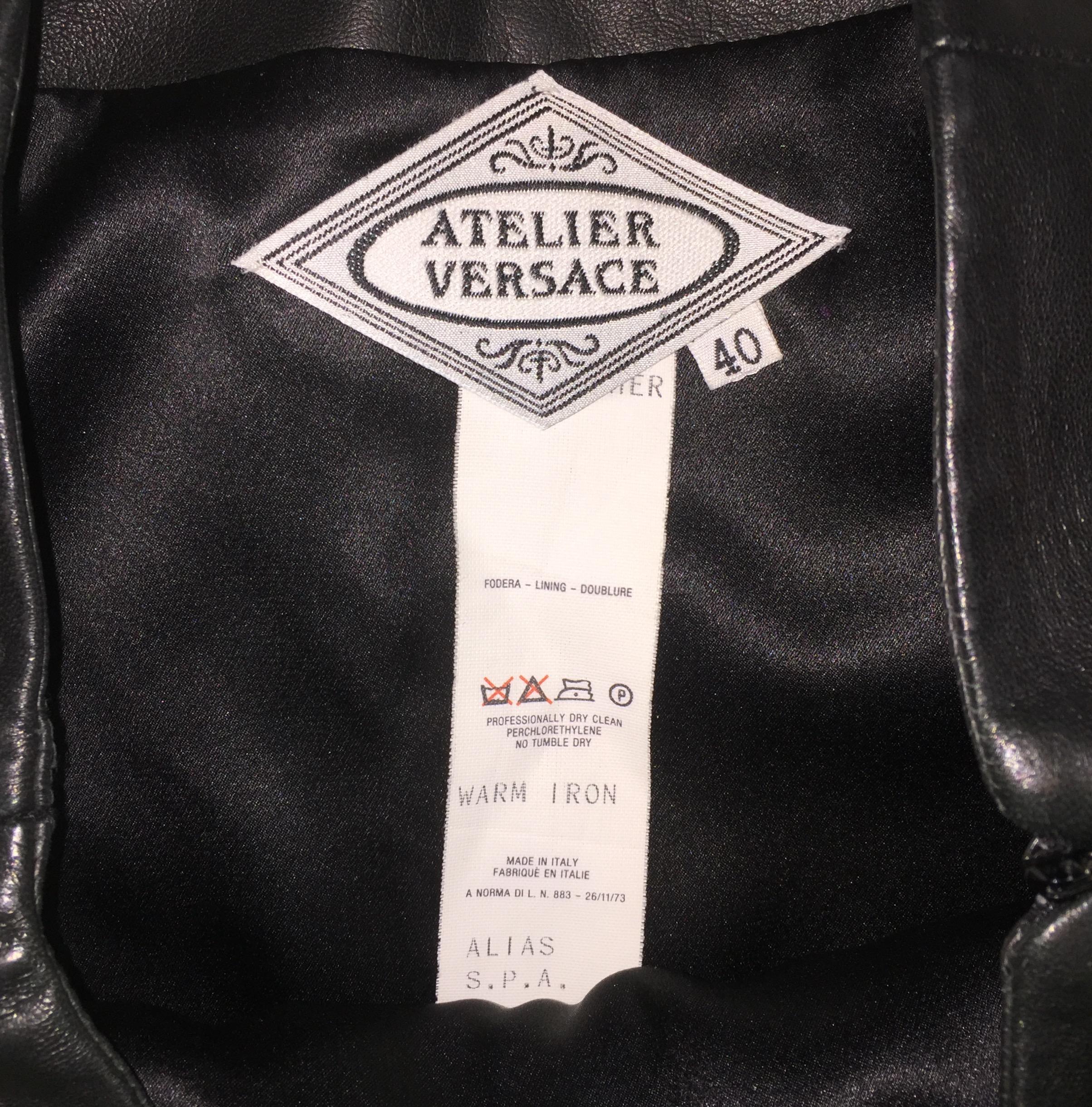 Women's F/W 1997 Atelier Versace by Gianni Runway Crystal Cross Black Leather Mini Skirt