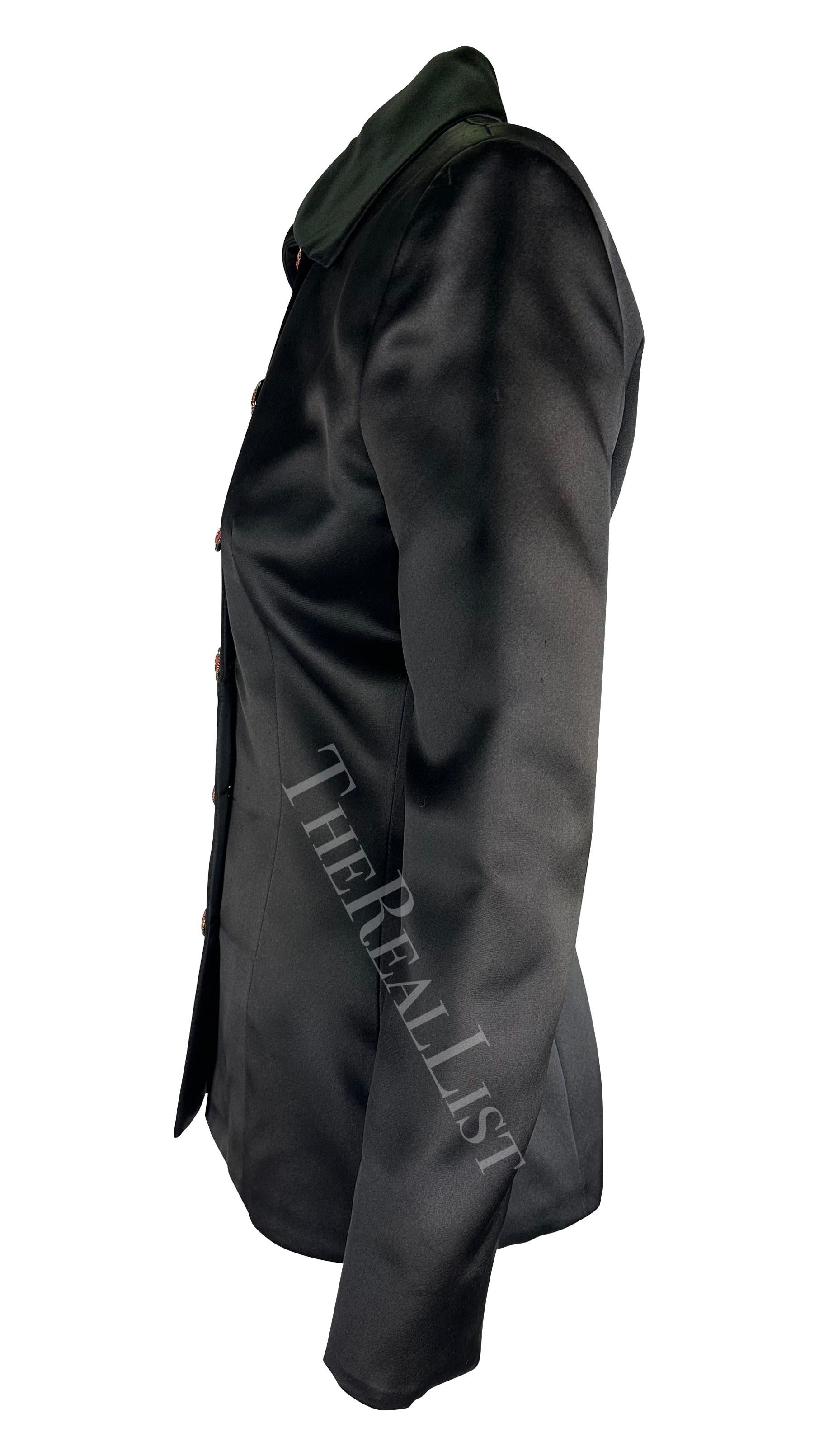 Women's F/W 1997 Atelier Versace Haute Couture Rhinestone Logo Beaded Satin Poppy Jacket For Sale