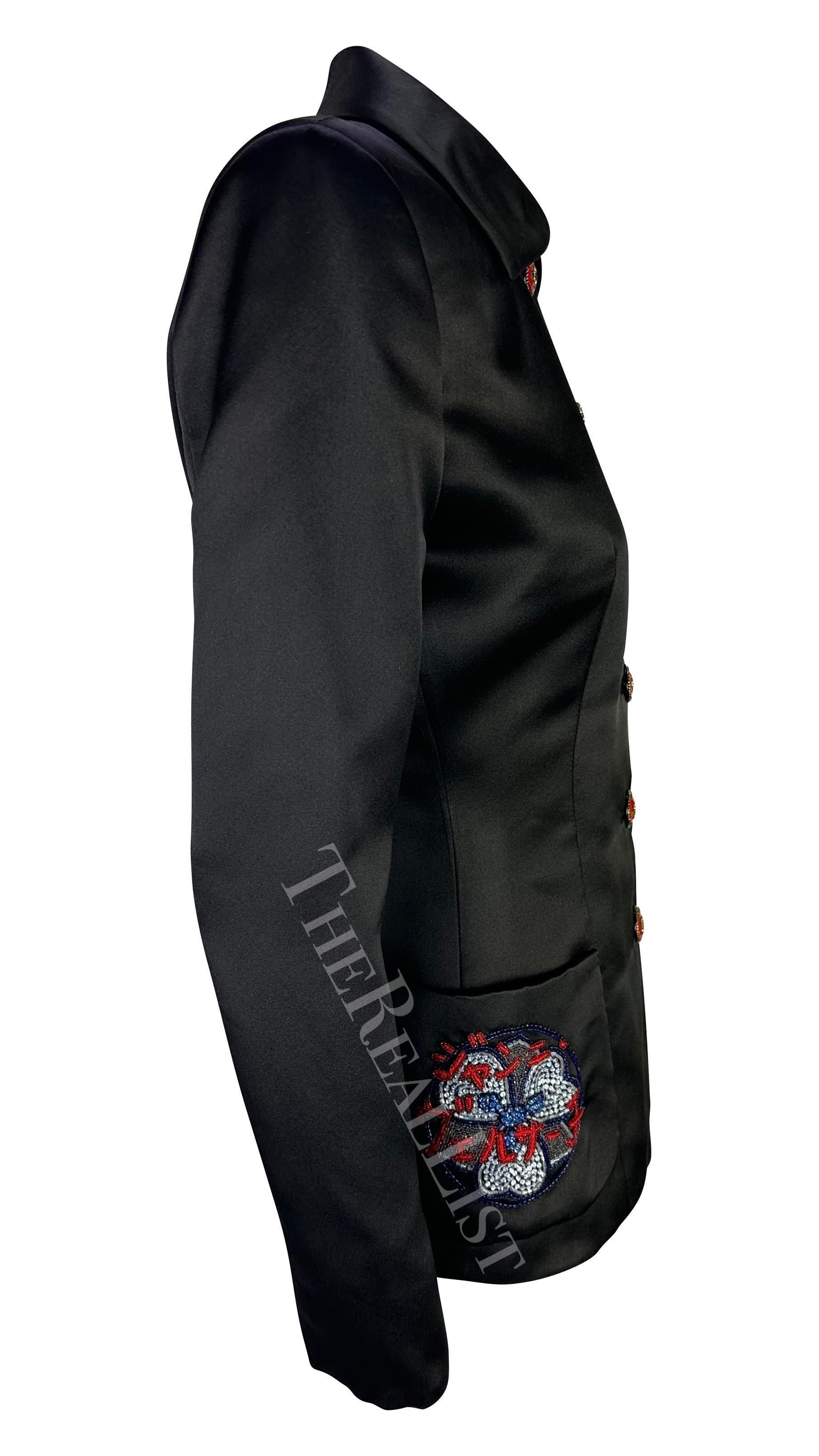 F/W 1997 Atelier Versace Haute Couture Rhinestone Logo Beaded Satin Poppy Jacket For Sale 1