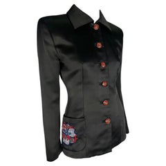 F/W 1997 Atelier Versace Haute Couture Rhinestone Logo Beaded Satin Poppy Jacket