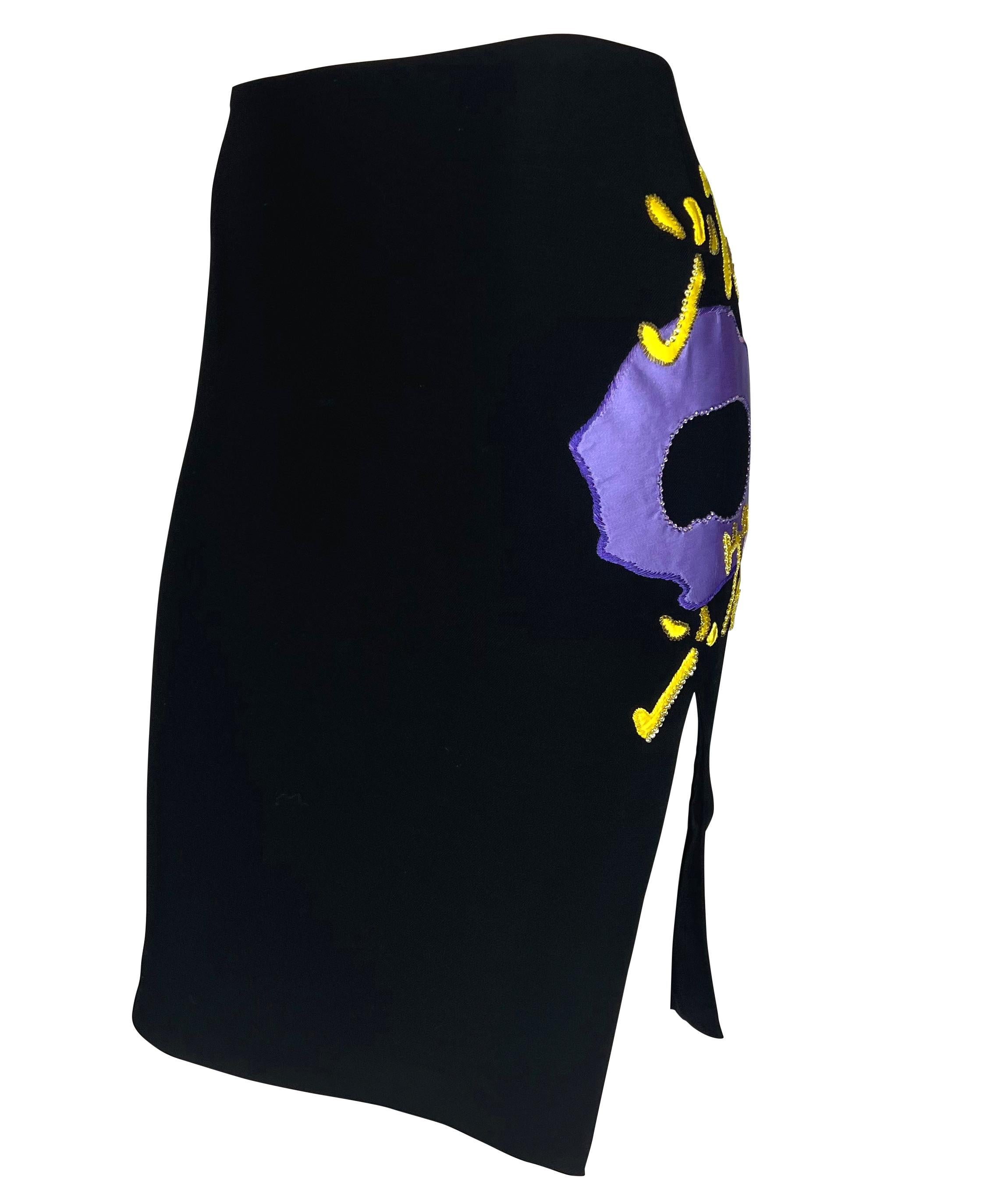 Black F/W 1997 Atelier Versace Haute Couture Rhinestone Satin Appliqué Beaded Skirt For Sale