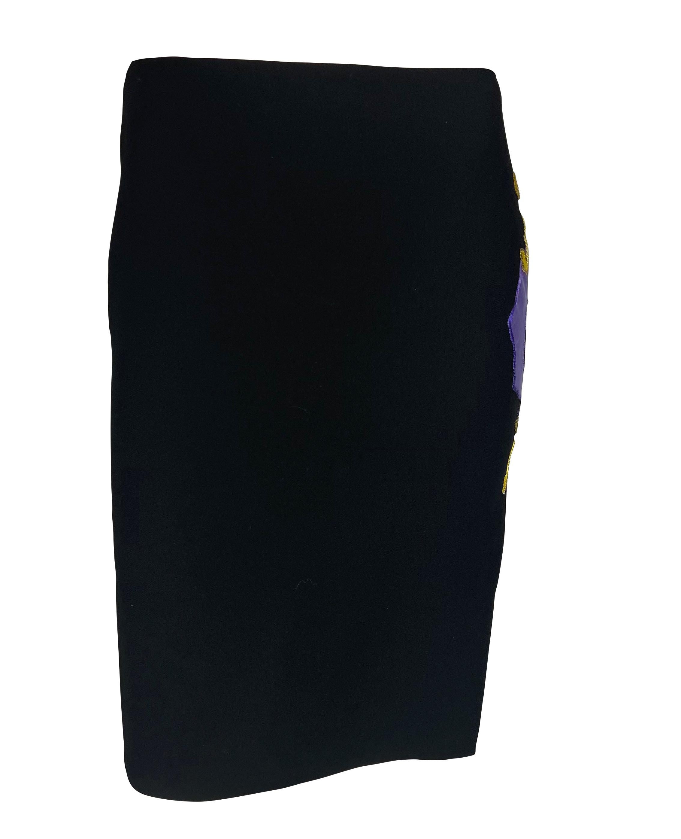 Women's F/W 1997 Atelier Versace Haute Couture Rhinestone Satin Appliqué Beaded Skirt For Sale