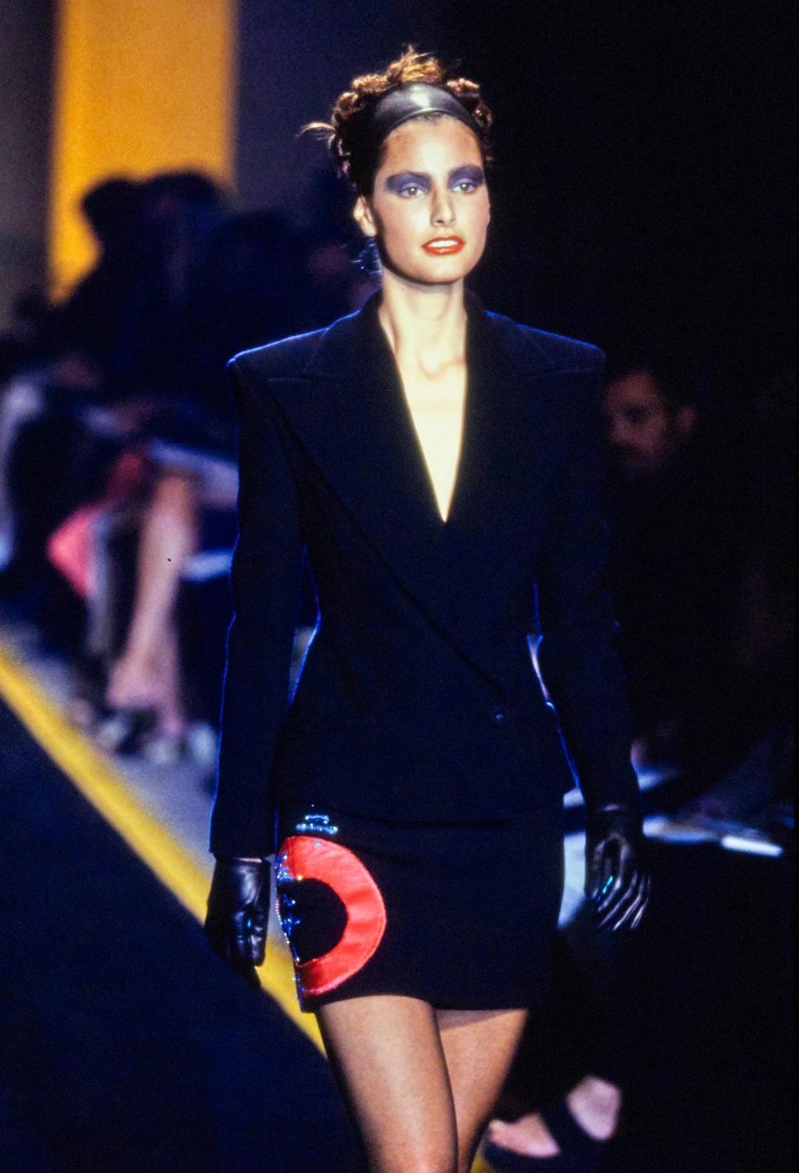F/W 1997 Atelier Versace Haute Couture Rhinestone Satin Appliqué Beaded Skirt For Sale 1