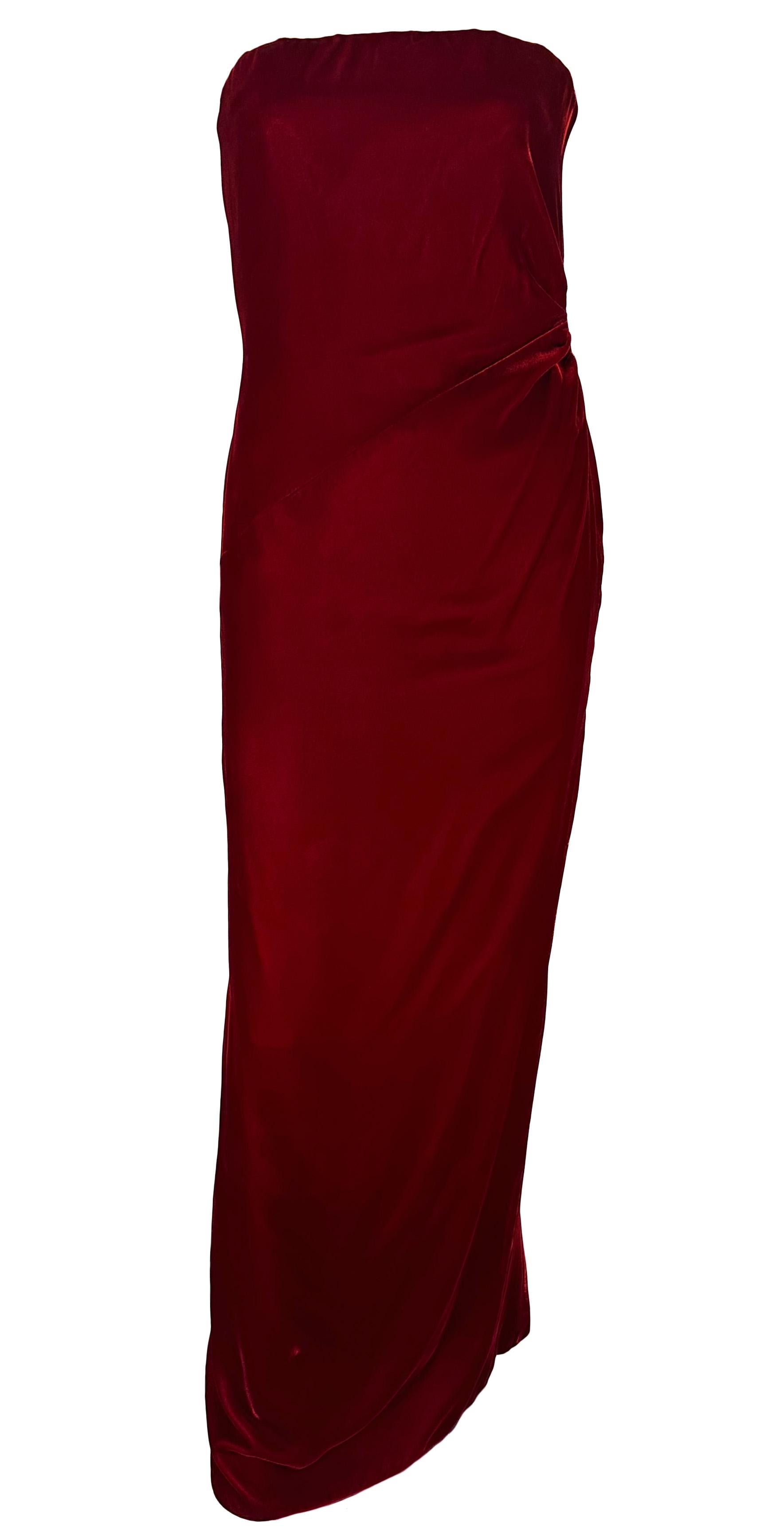 F/W 1997 Bill Blass Runway Deep Red Velvet Strapless Evening Gown For Sale 5