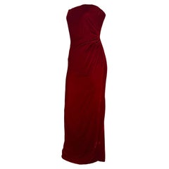 F/W 1997 Bill Blass Runway Deep Red Velvet Strapless Evening Gown