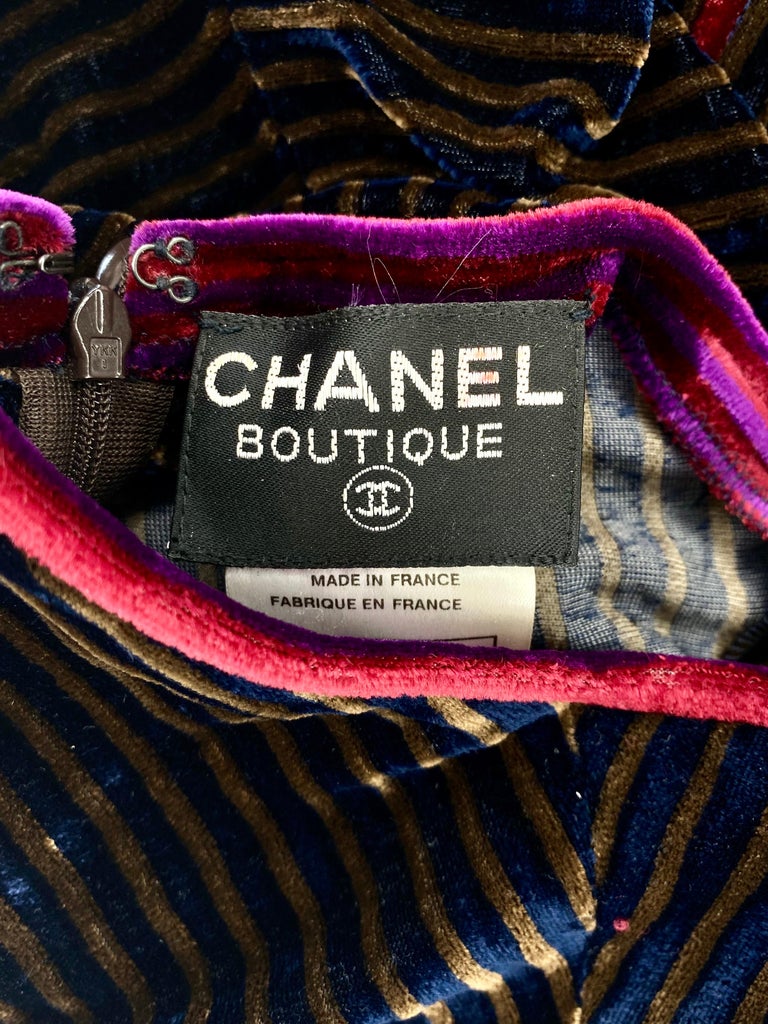 F/W 1997 Chanel by Karl Lagerfeld Striped Navy Velvet Stretch Maxi Dress For Sale 2