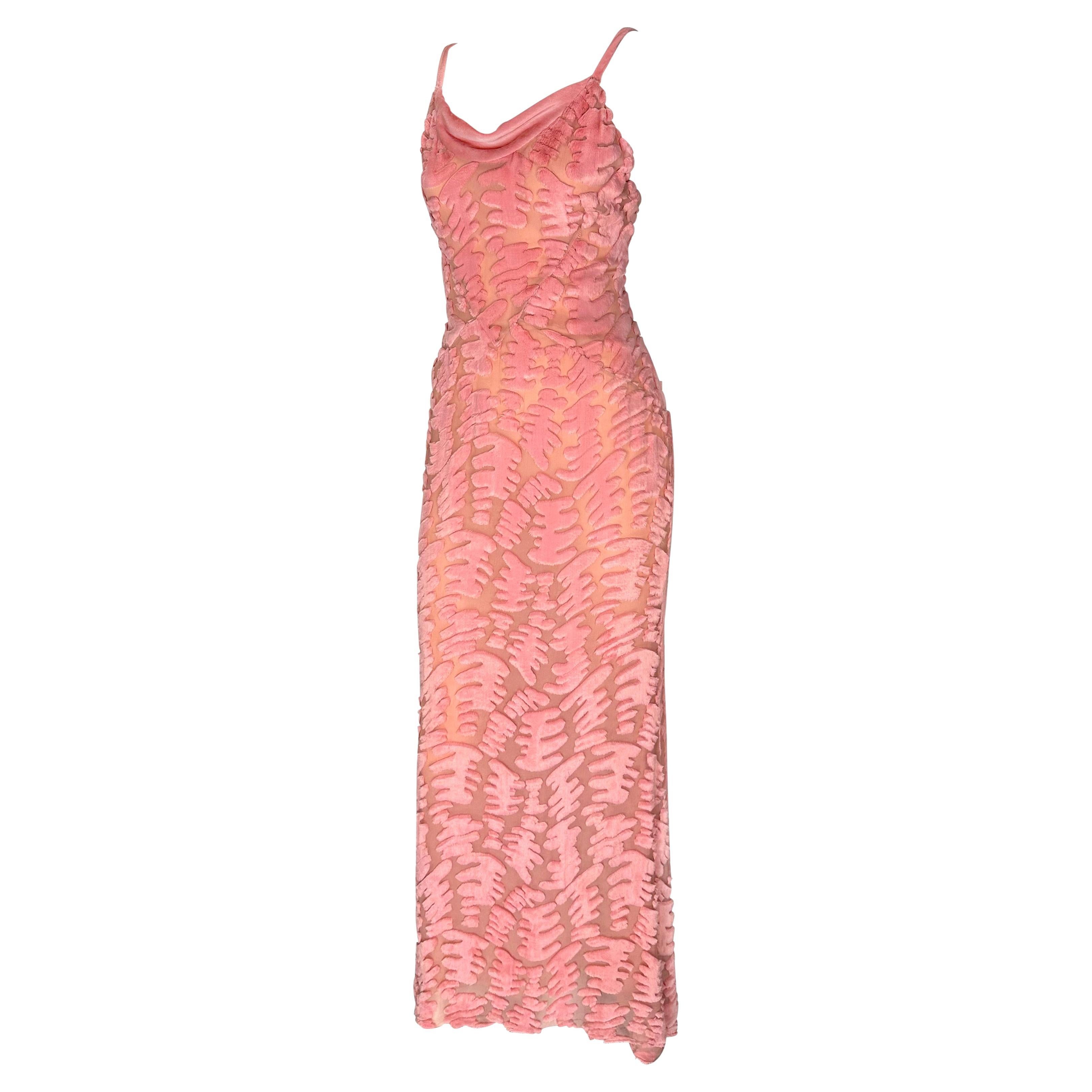 Women's F/W 1997 Chloé by Karl Lagerfeld Pink Sheer Chiffon Abstract Chenille Gown For Sale