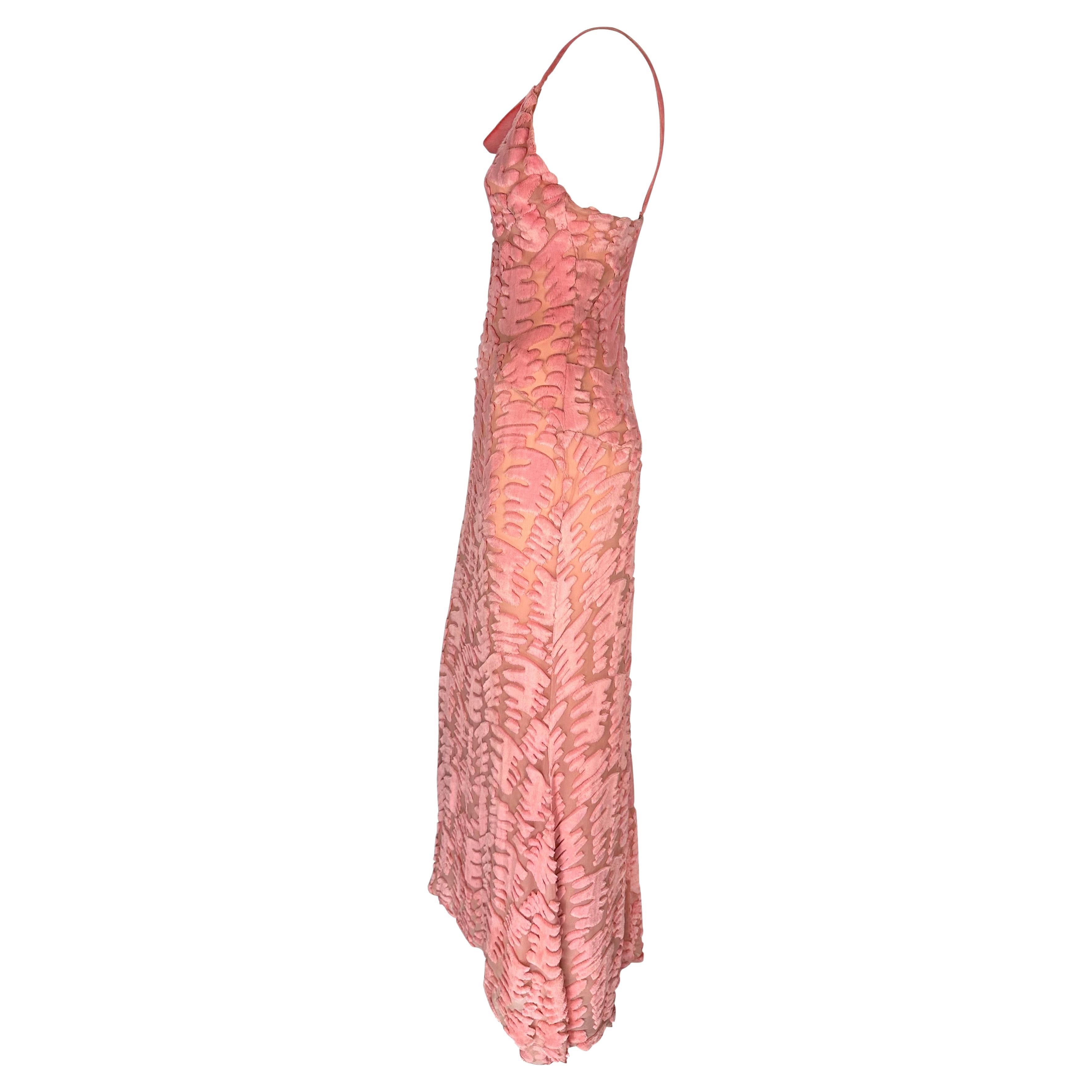 F/W 1997 Chloé by Karl Lagerfeld Pink Sheer Chiffon Abstract Chenille Gown For Sale 2