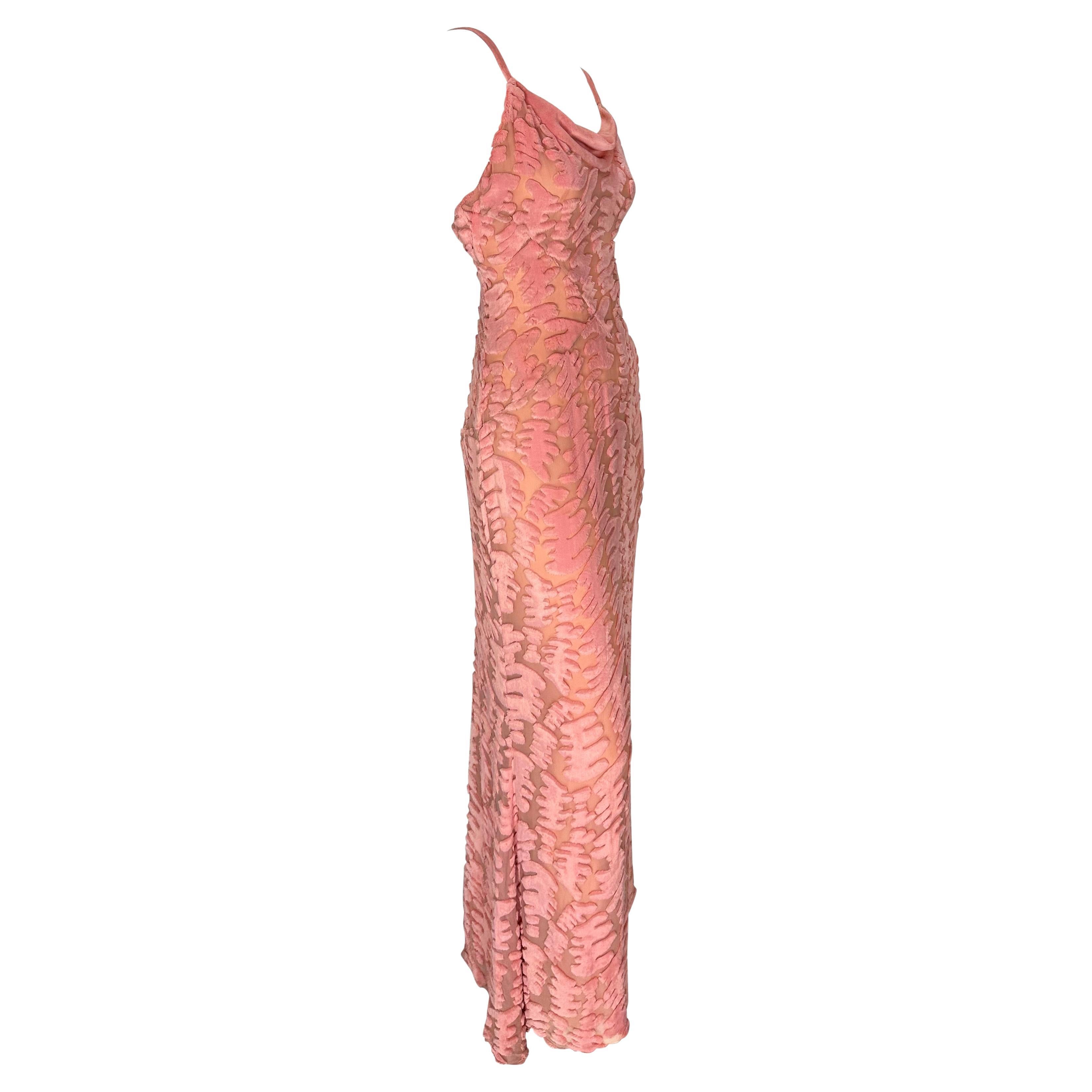 F/W 1997 Chloé by Karl Lagerfeld Pink Sheer Chiffon Abstract Chenille Gown For Sale 4